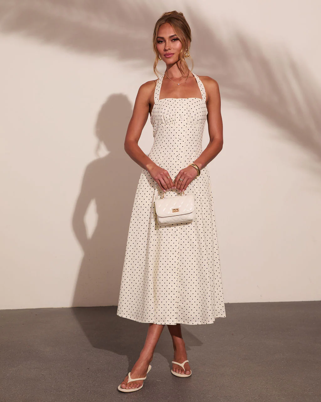 Abrille Polka Dot Halter Neck Maxi Dress