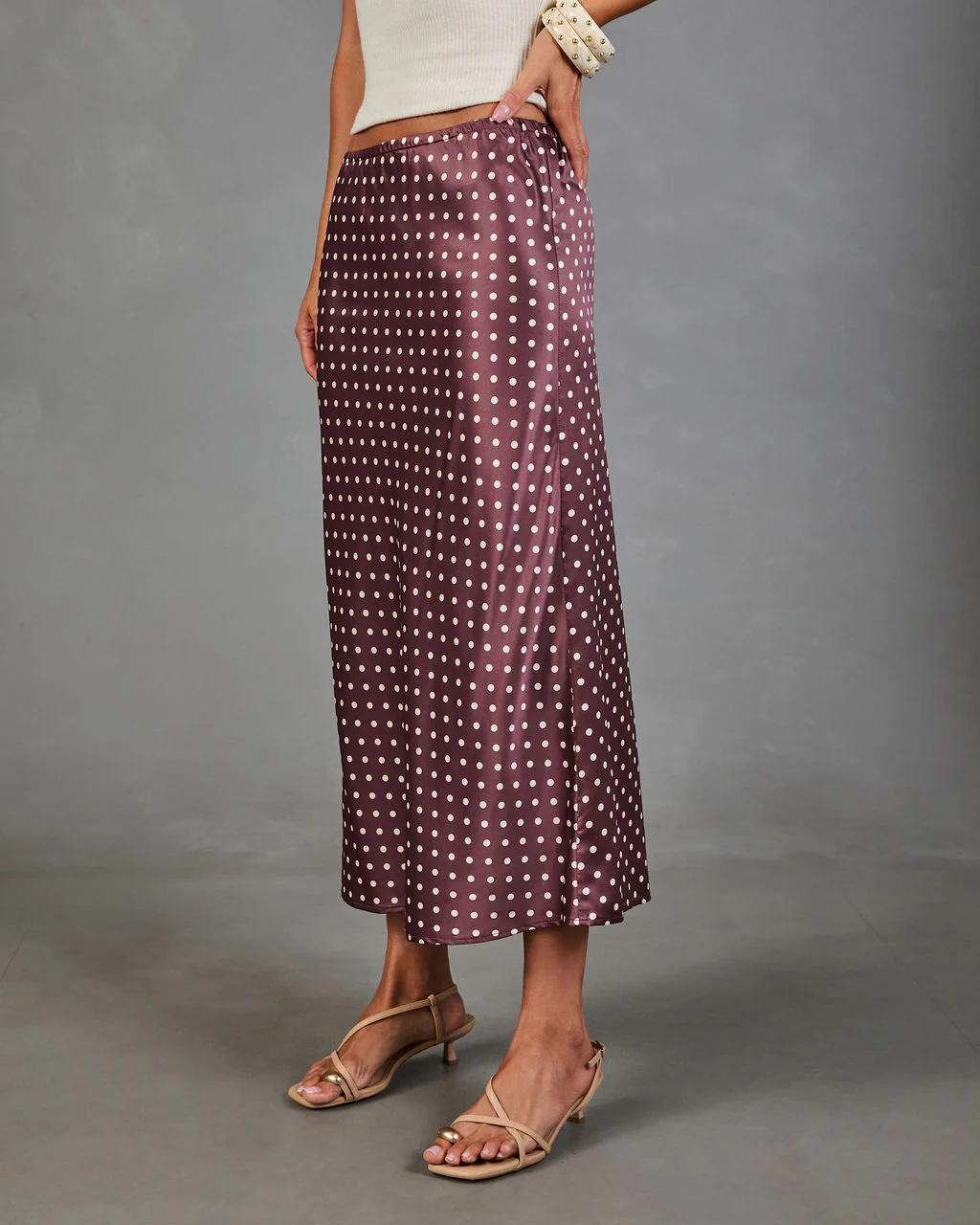 Alirah Satin Polka Dot Midi Skirt - Image 3