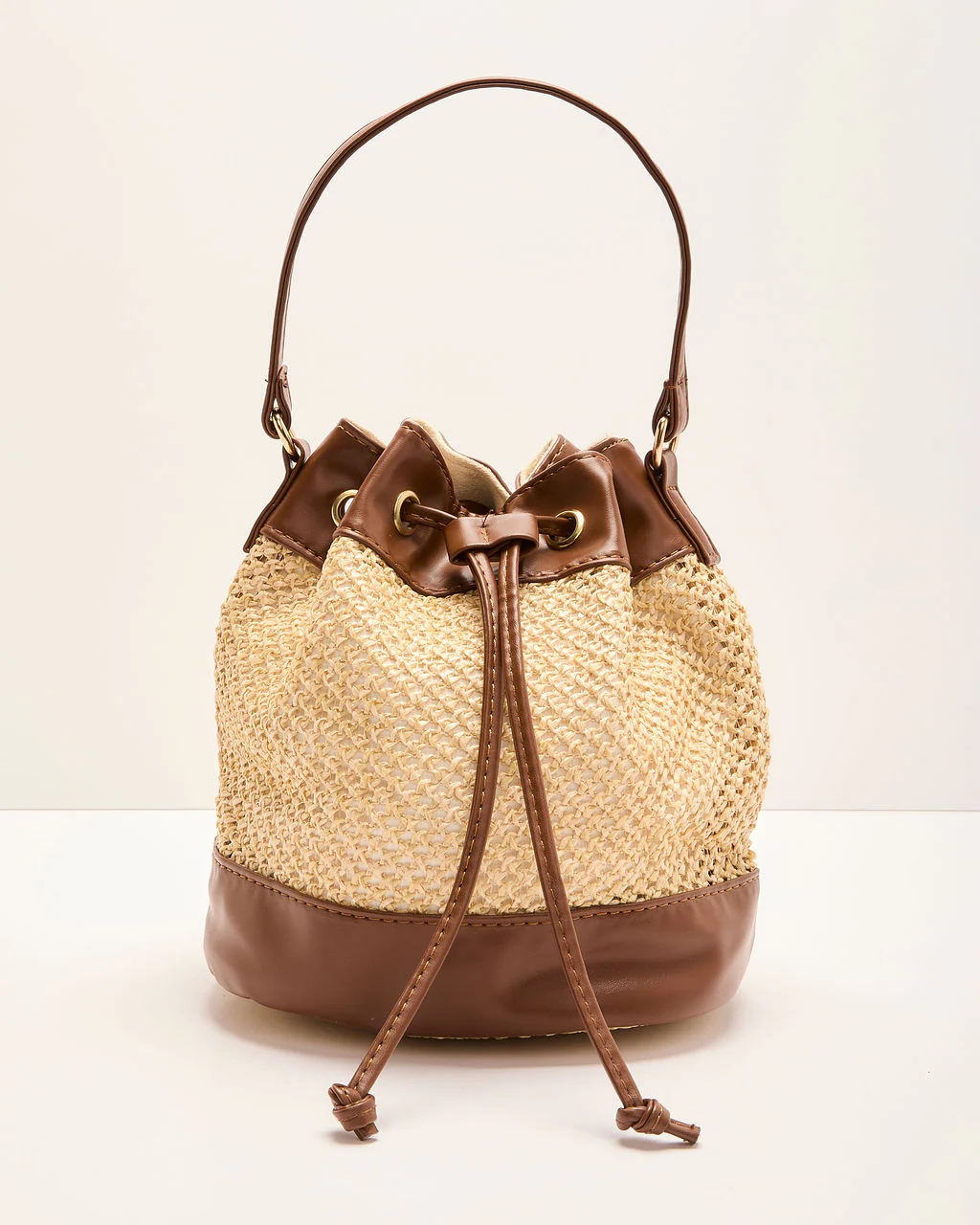 Amiyah Woven Straw Vegan Leather Bucket Bag - Image 5