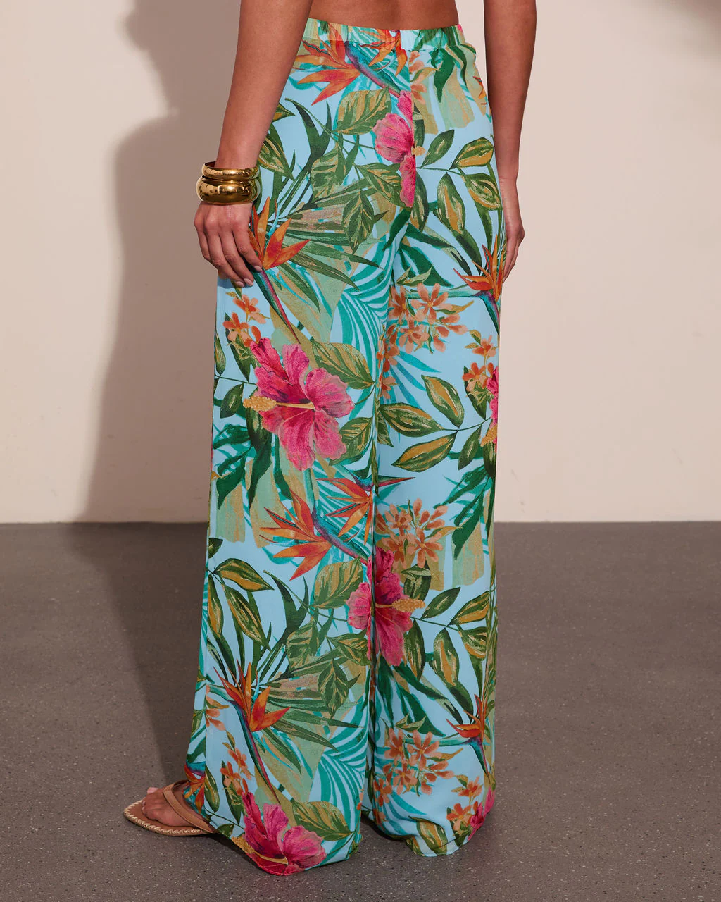 Arellie Tropical Floral Waist Tie Cover Up Pants - Image 4