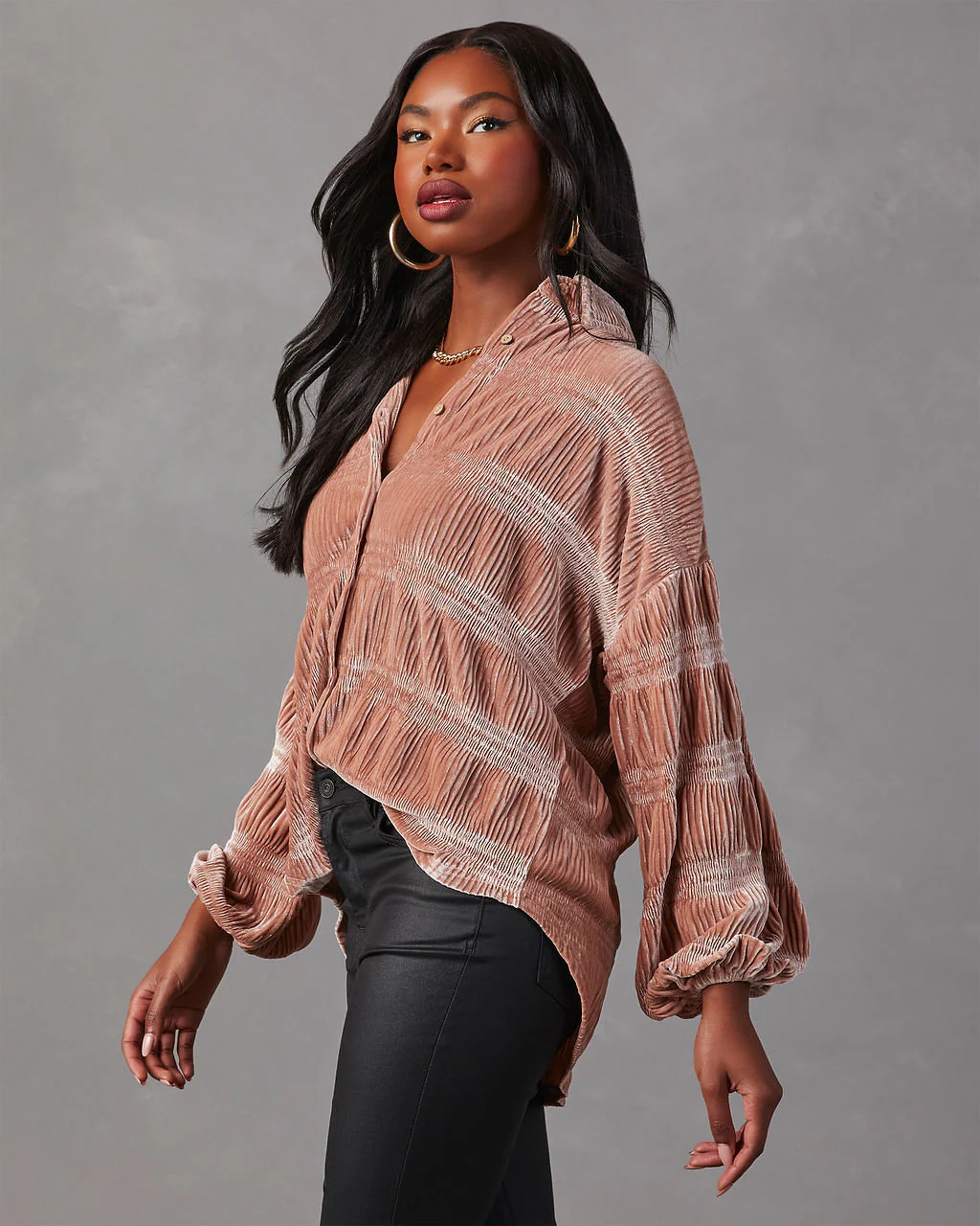 Bette Textured Velvet Button Down Top - Image 3