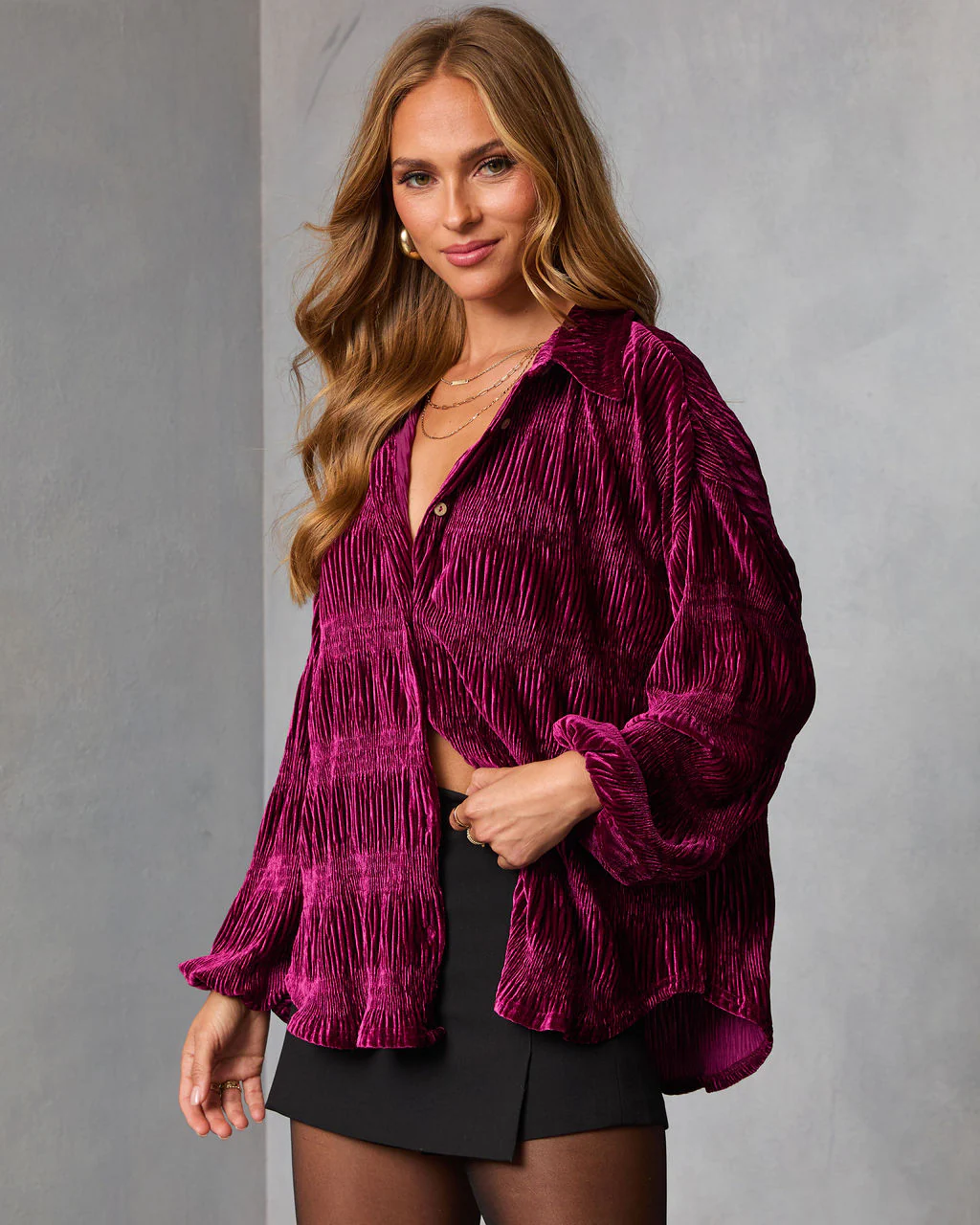Bette Textured Velvet Button Down Top - Image 9