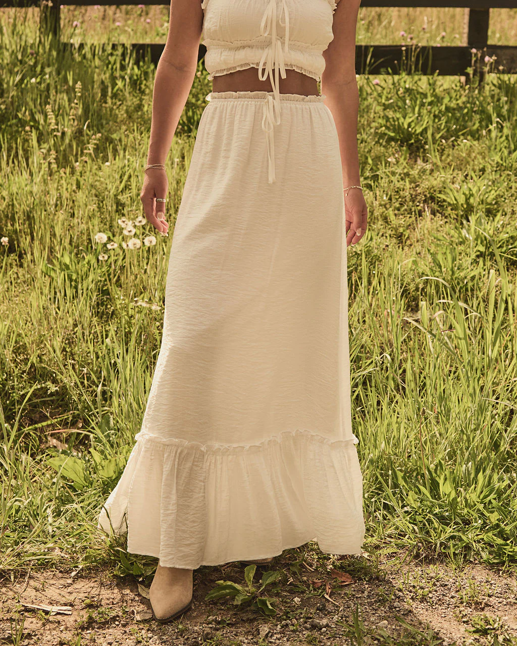Boheme Dune Ruffle Trim Maxi Skirt