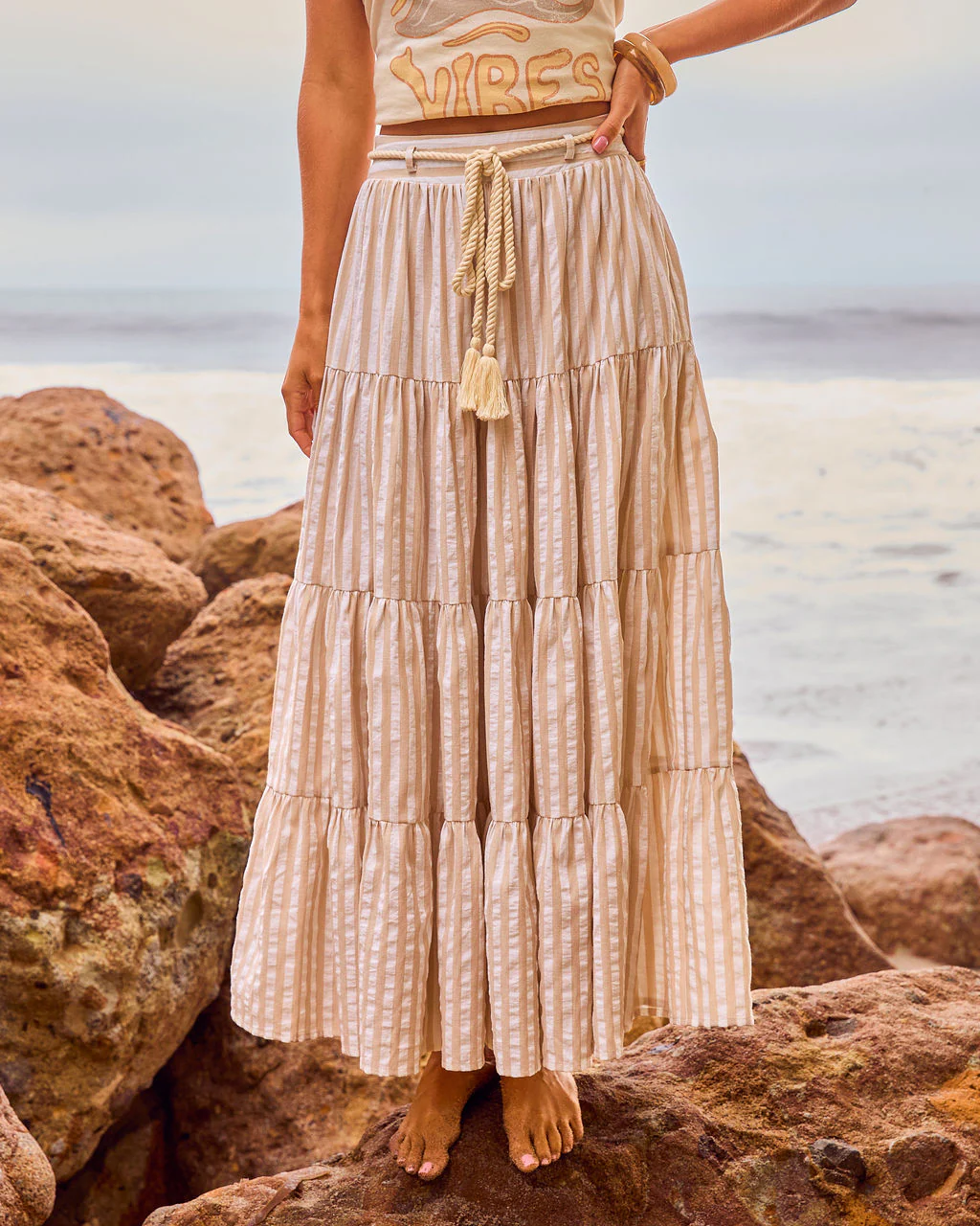Borrowed Afternoon Striped Waist Tie Maxi Skirt - Image 2