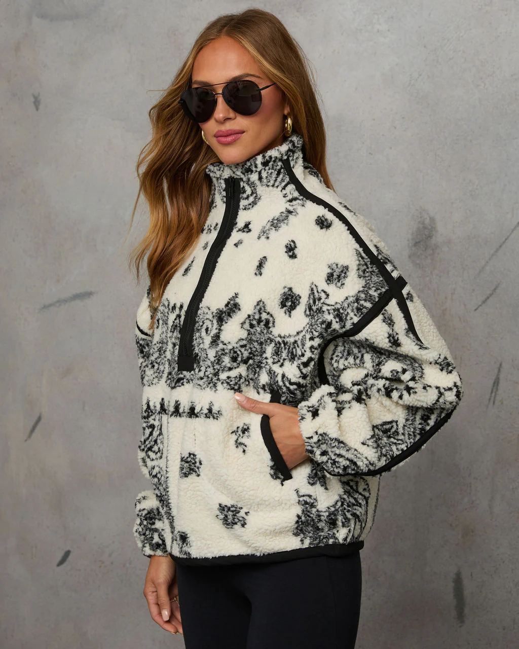 Brianna Sherpa Paisley Quarter Zip Sweatshirt - Image 3