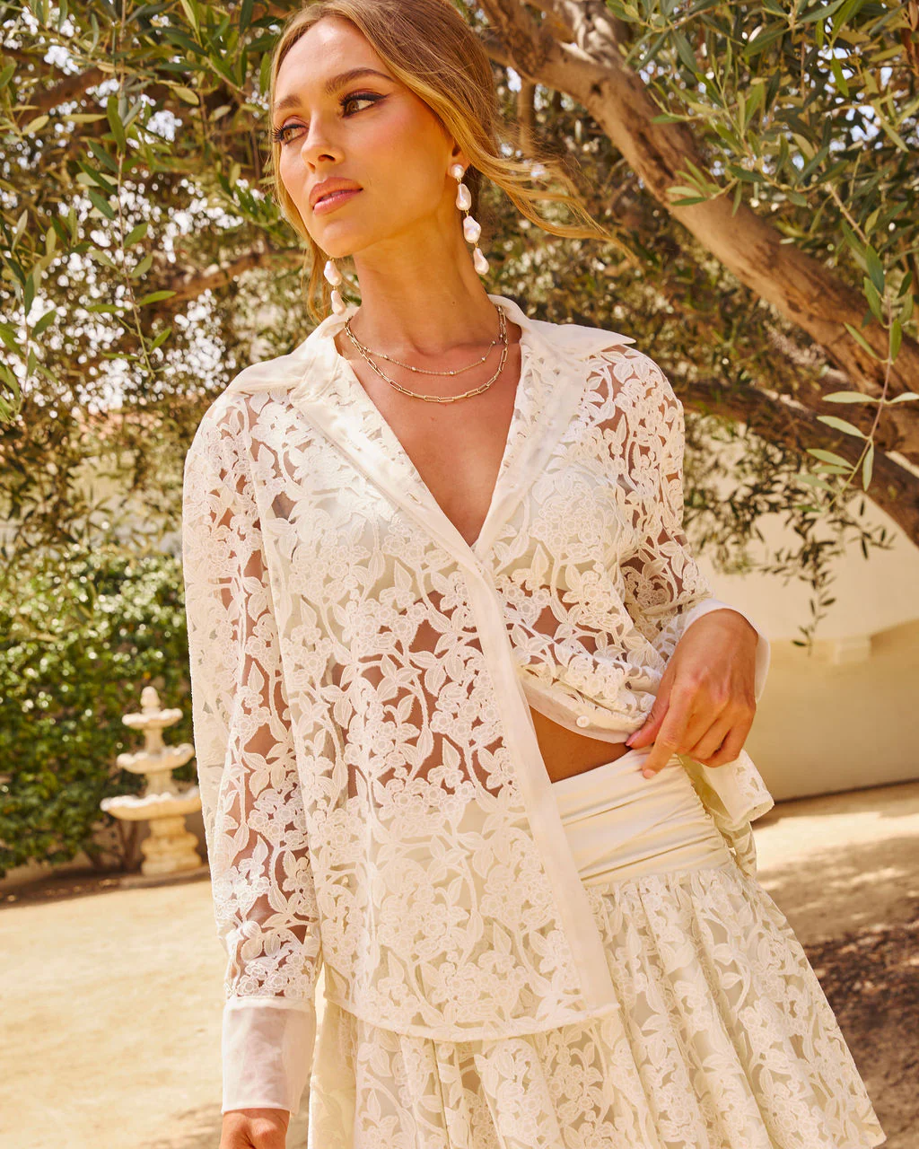Bright Brunch Lace Button Down Top - Image 3