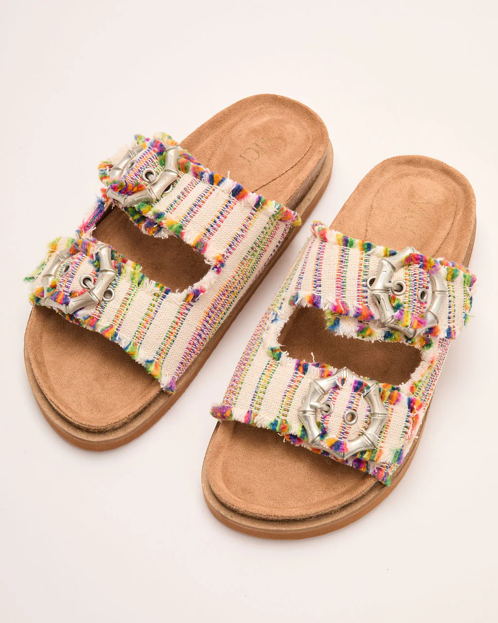Brylee Textile Multi Color Stitch Buckle Sandals - Image 2