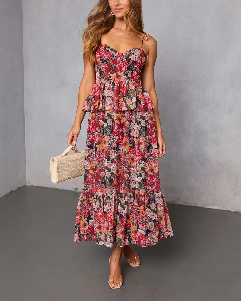Canyon Sunset Peplum Organza Maxi Dress - Image 11
