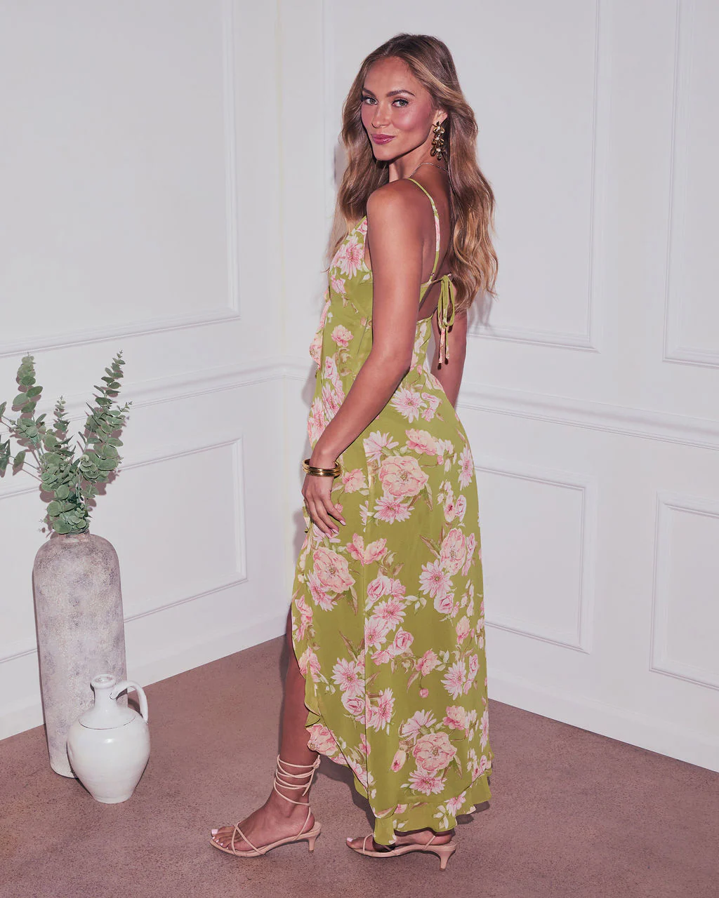 Capriccio Satin Floral Ruffle Maxi Dress - Image 4