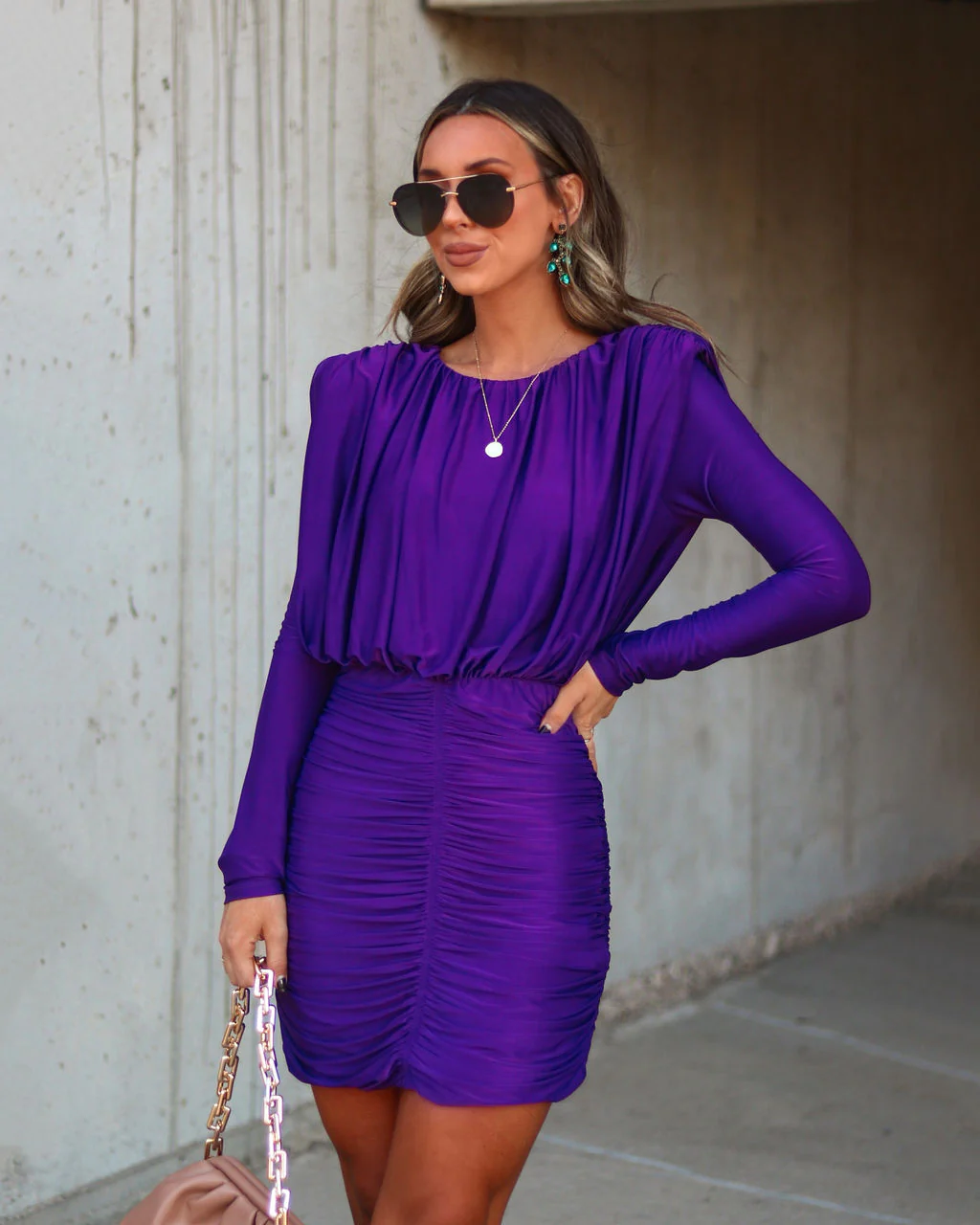 Chance To Dance Padded Shoulder Ruched Mini Dress - Image 19