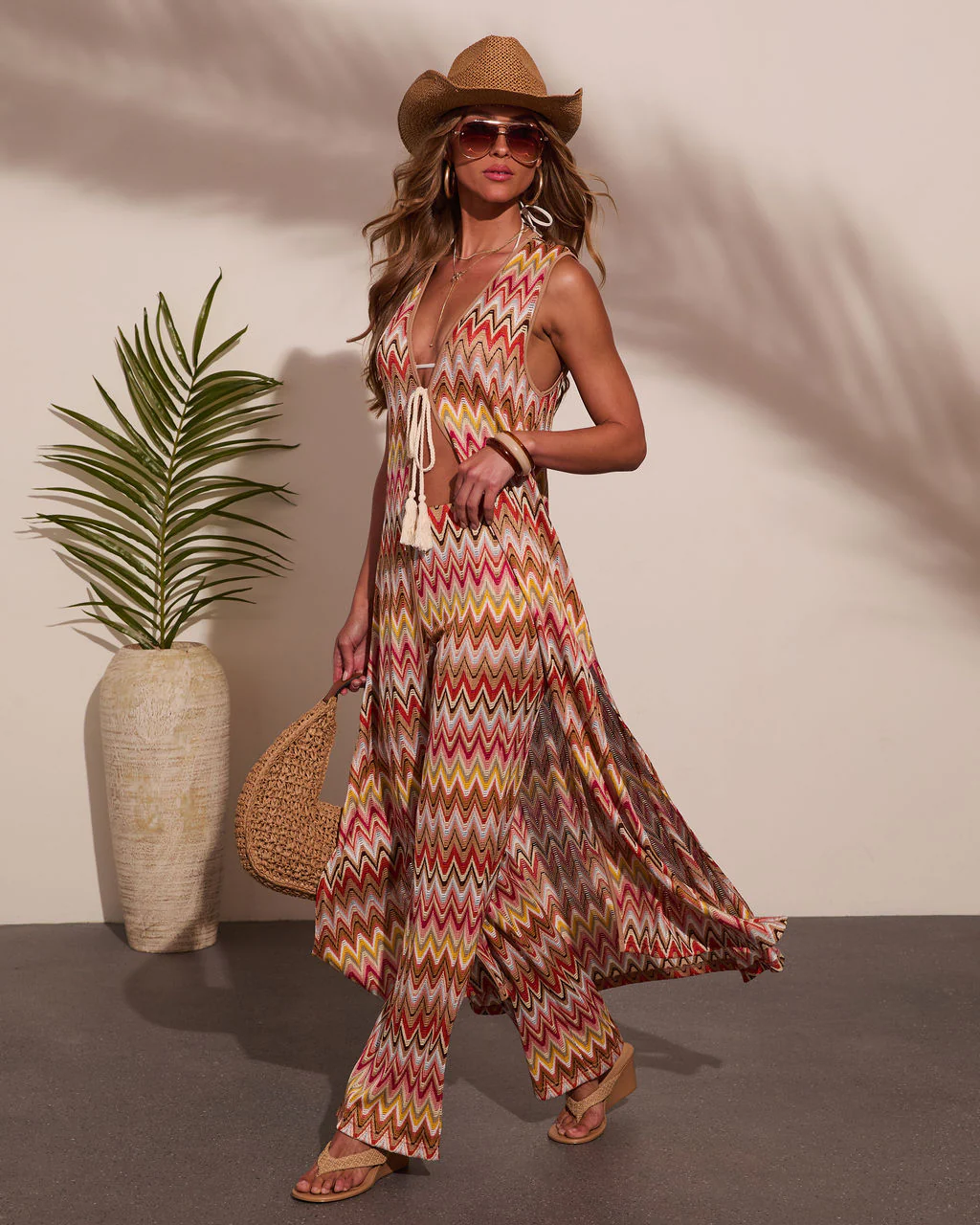 Paradise Ease Chevron Print Front Tie Top - Image 3