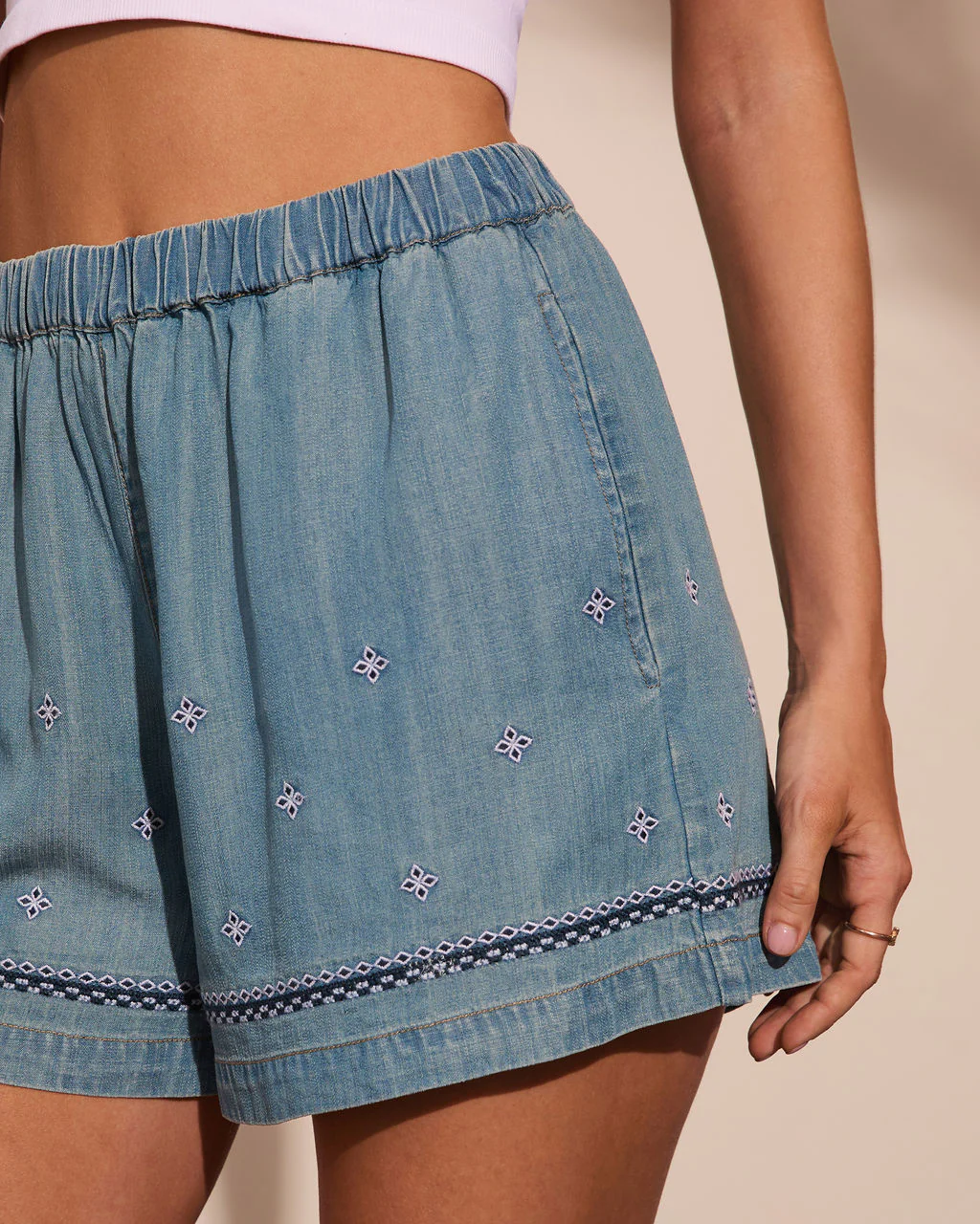 Coastal Weekend Embroidered Chambray Shorts - Image 6