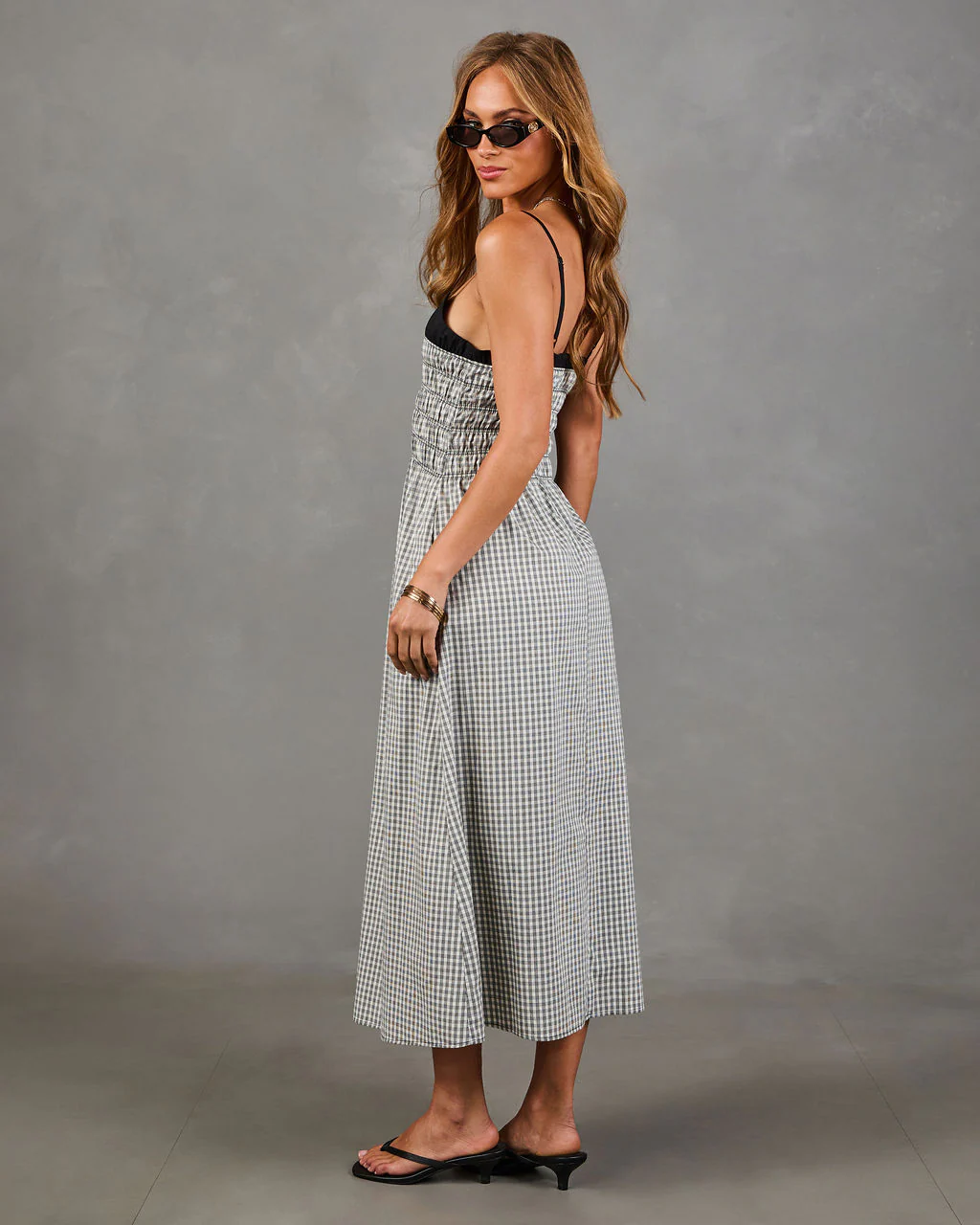 Merinah Gingham Print Midi Dress - Image 4