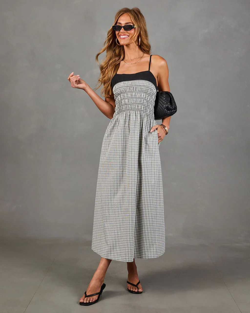 Merinah Gingham Print Midi Dress - Image 5