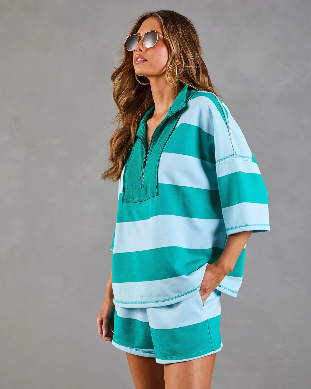 Cool Poise Striped Quarter Zip Terry Top - Image 15