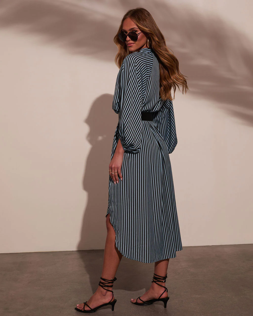 Dimarco Striped Pocketed Belted Midi Dress - Image 10