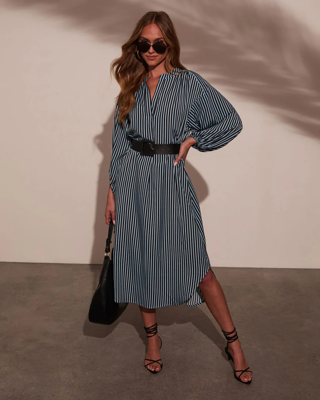 Dimarco Striped Pocketed Belted Midi Dress - Image 12