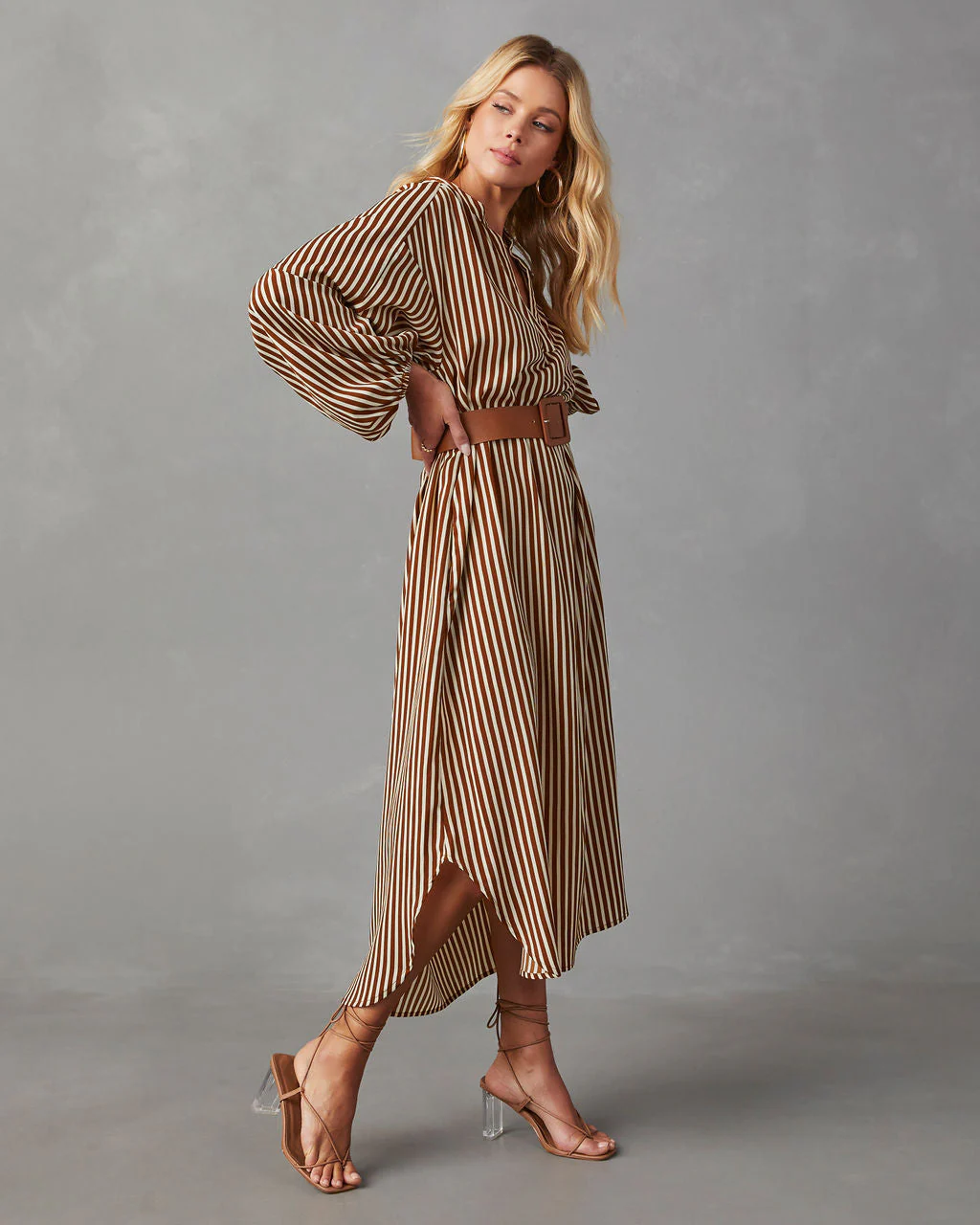 Dimarco Striped Pocketed Belted Midi Dress - Image 14