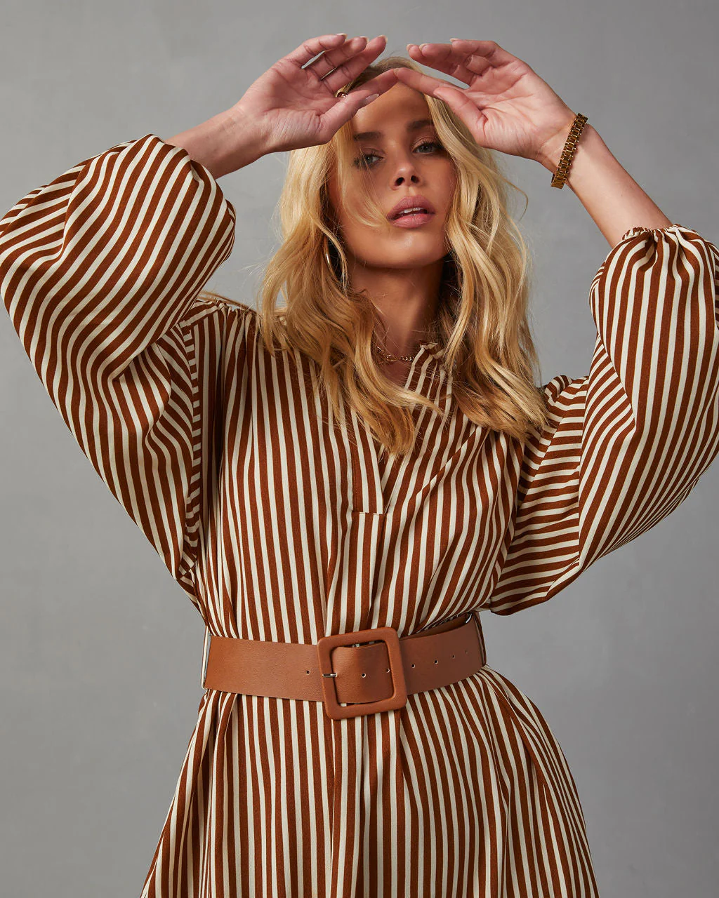 Dimarco Striped Pocketed Belted Midi Dress - Image 18