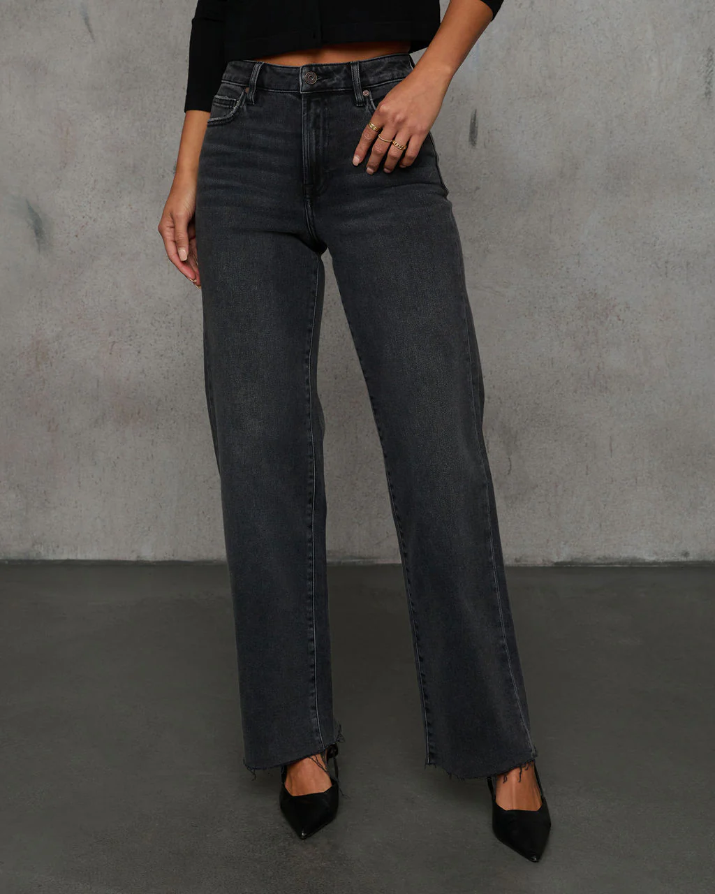 Dusky Charm Stretch High Rise Straight Leg Clean Hem Jeans - Image 3
