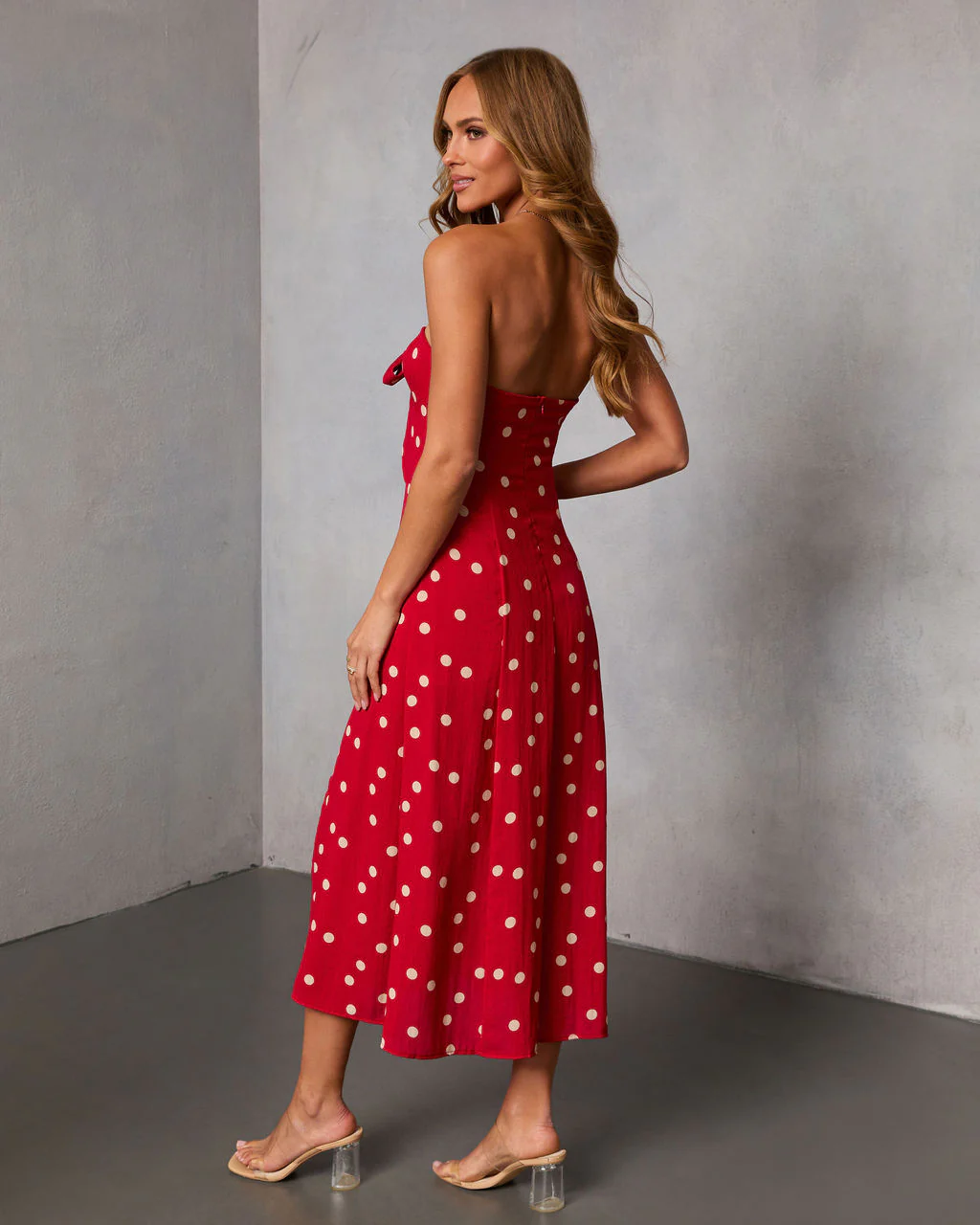 Eirah Strapless Cut Out Polka Dot Midi Dress - Image 4