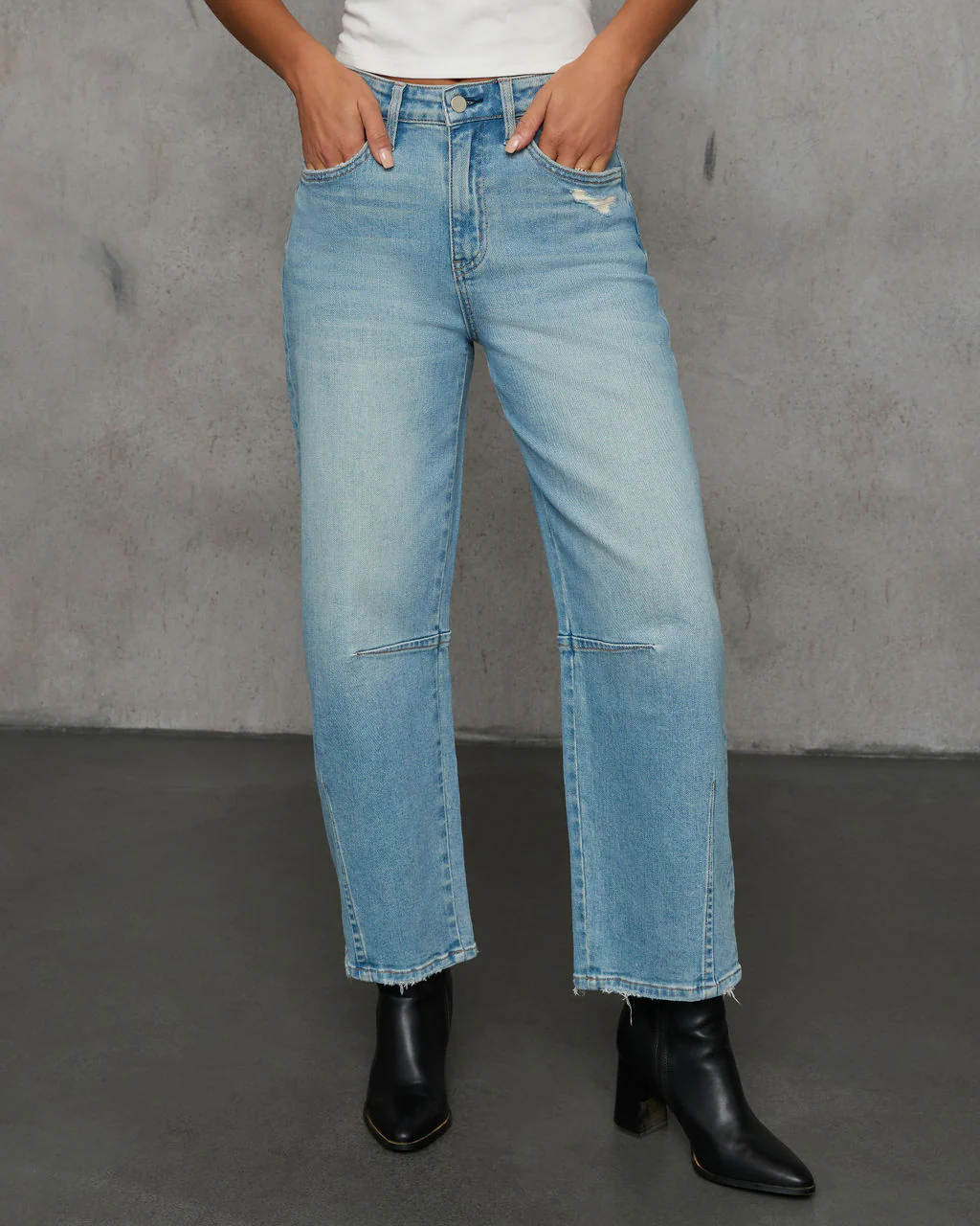 Evangelina Stretch Distressed Barrel Jeans - Image 8