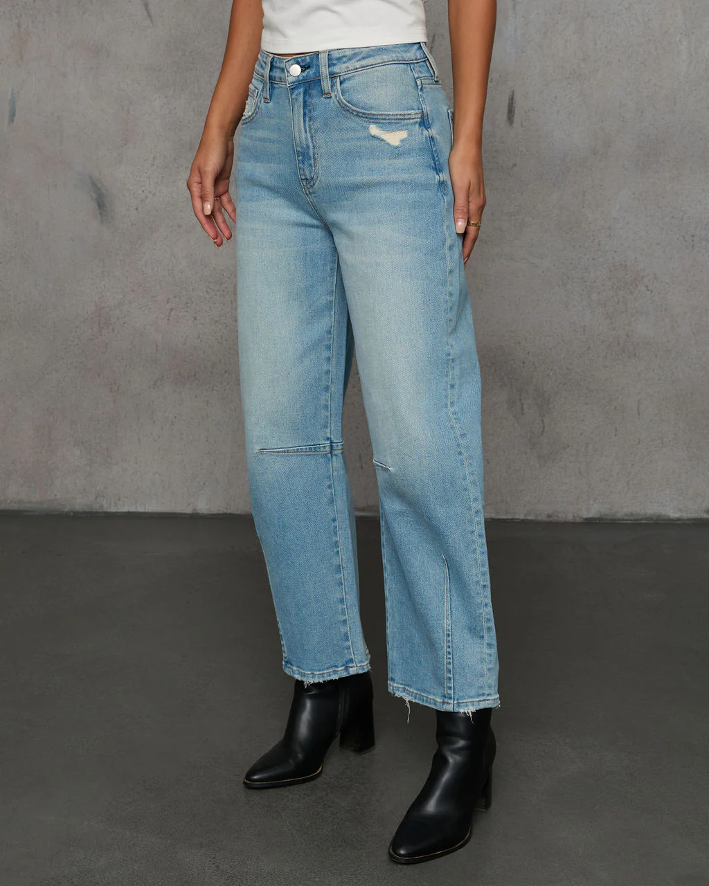 Evangelina Stretch Distressed Barrel Jeans - Image 9