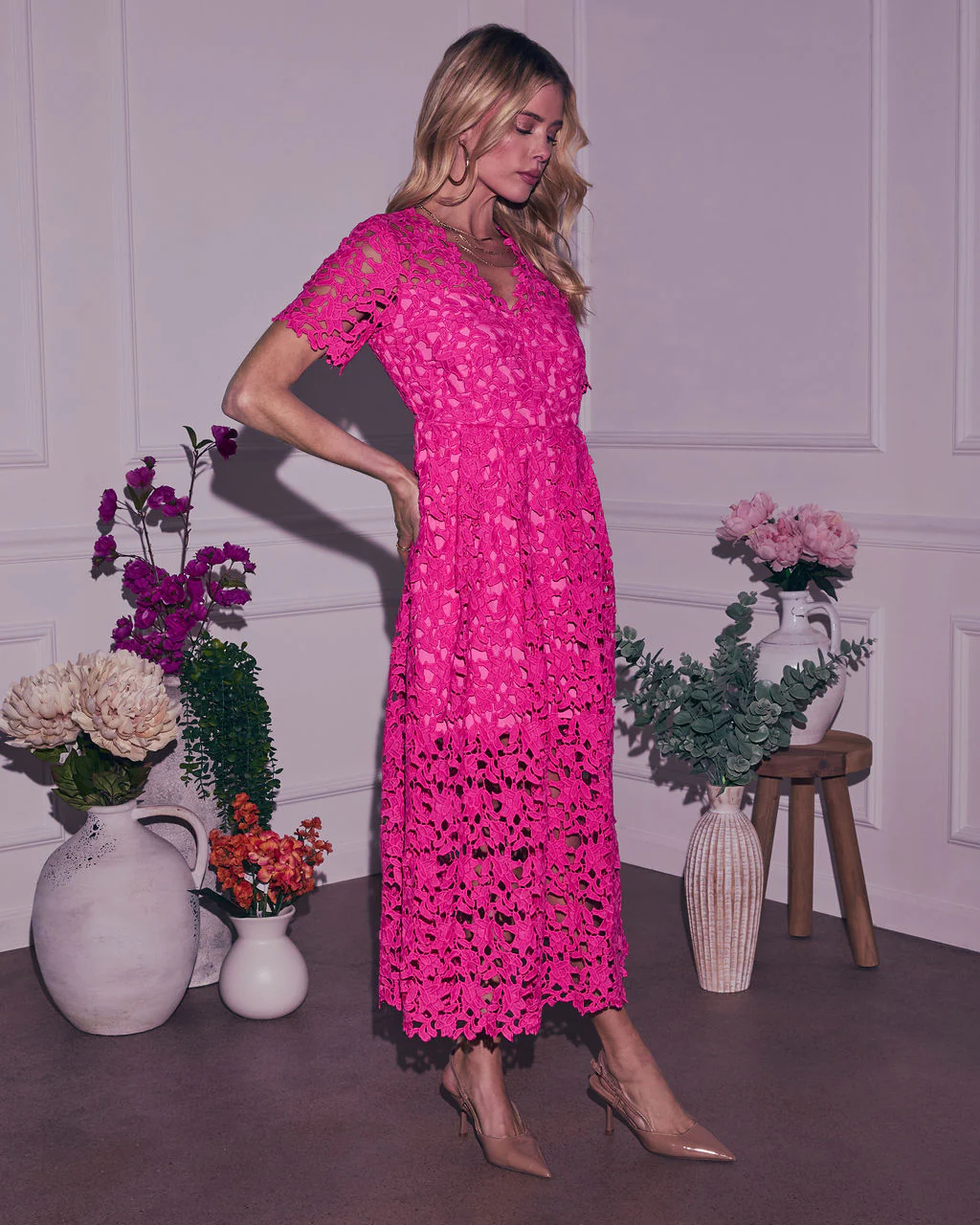 Garcelle Floral Lace Midi Dress - Image 9