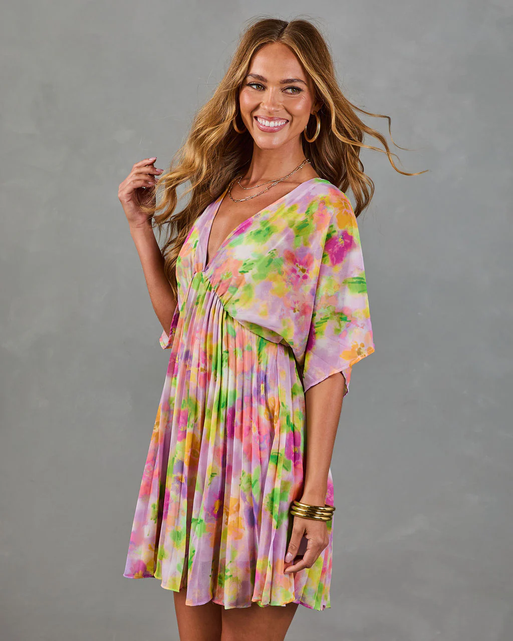 Garden Hush Floral Watercolor Mini Dress - Image 3