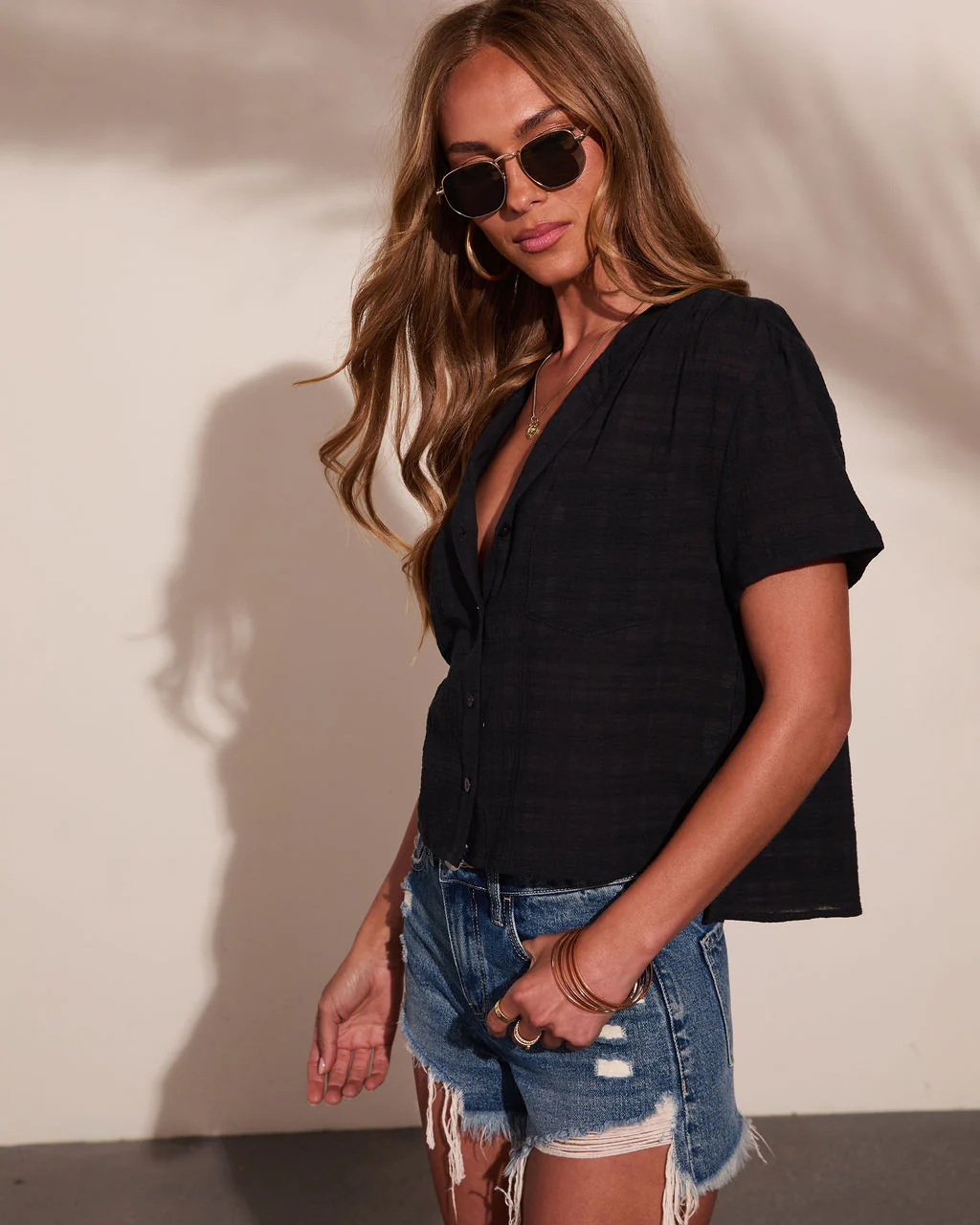 Good Form Cotton Short Sleeve Button Down Top - Image 3