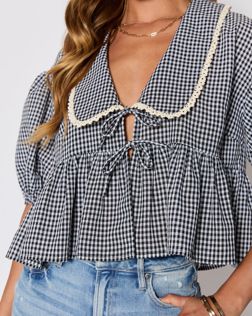 Hart Collared Gingham Babydoll Top - Image 6