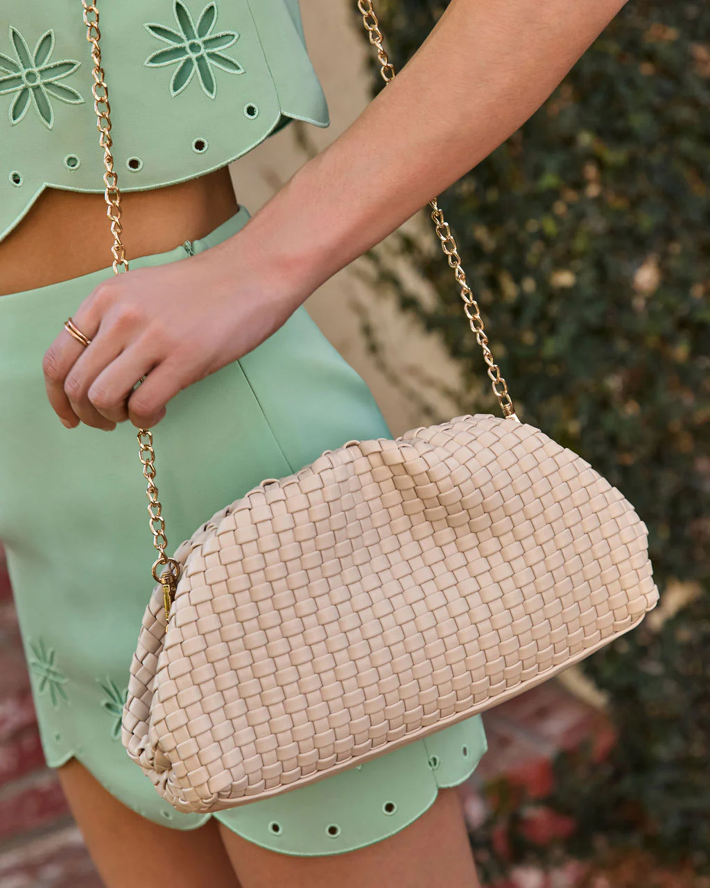 Janice Woven Leather Pouch Clutch - Image 5