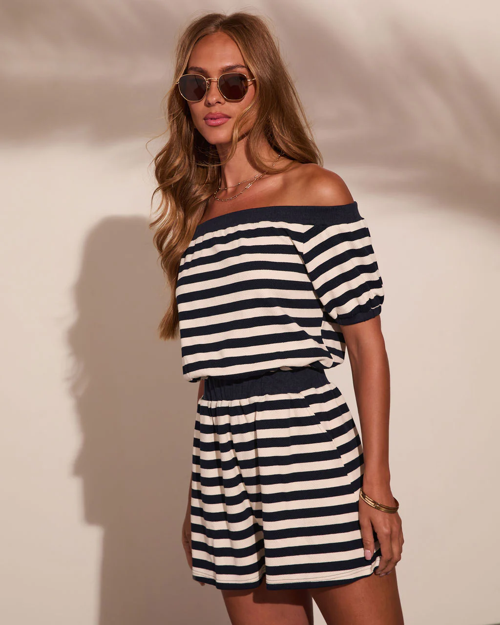 Jasline Striped Off the Shoulder Romper - Image 3