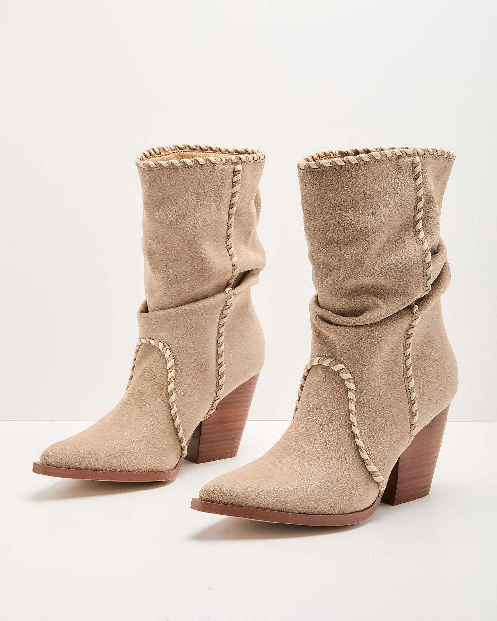 Jaylein Faux Suede Contrast Trim Scrunch Boots - Image 2