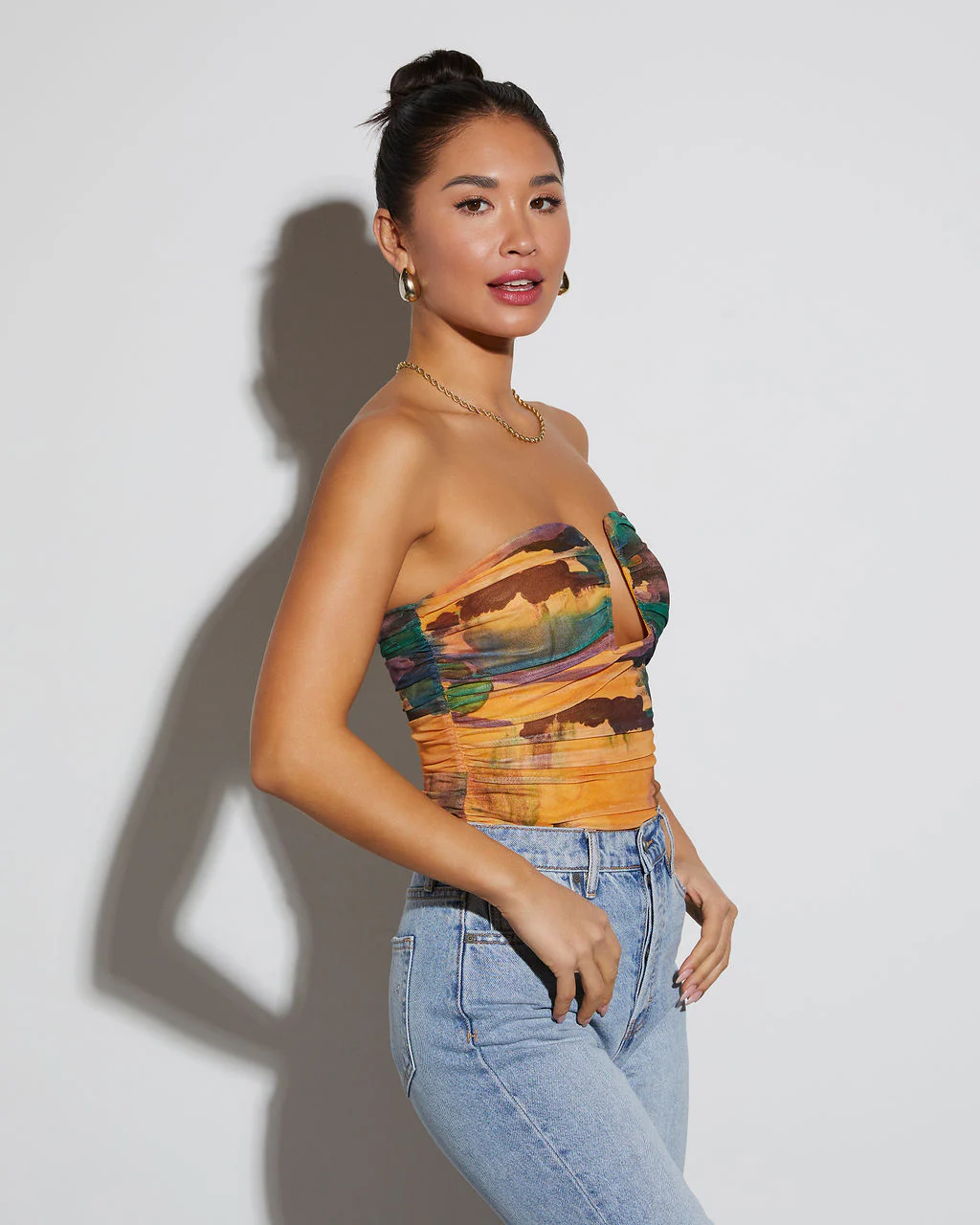 Jazlynn Printed Strapless Ruched Cutout Bodysuit - Image 38