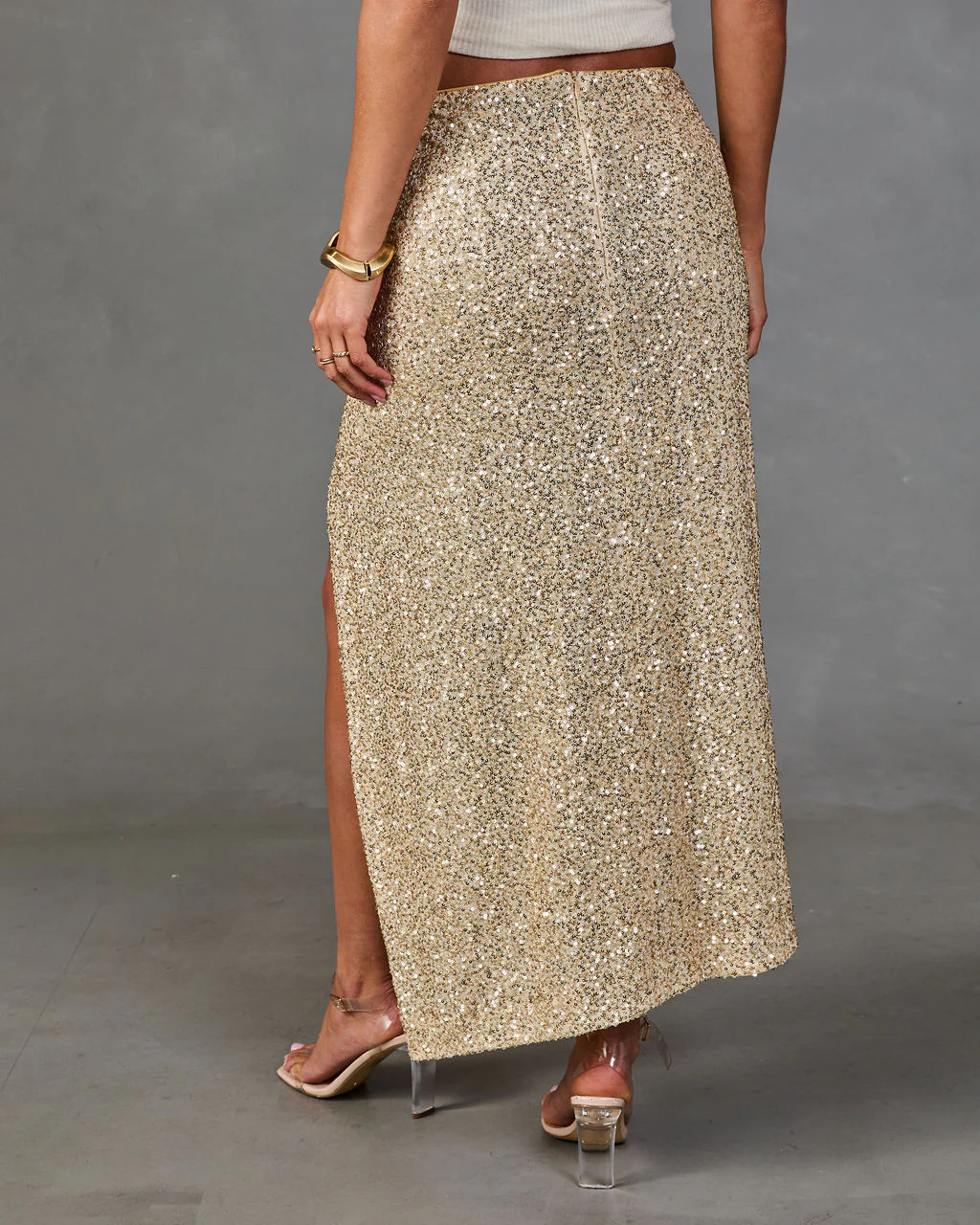 Kassy Sequin Embellished Waist Tie Midi Skirt - Image 4