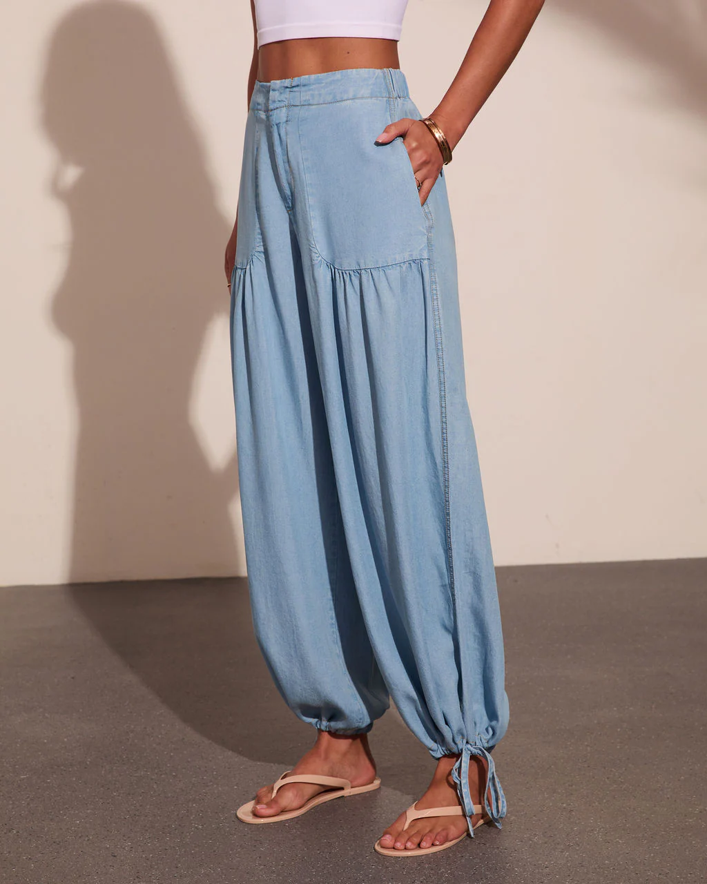 Kenlyn Drawstring Balloon Chambray Pants - Image 3