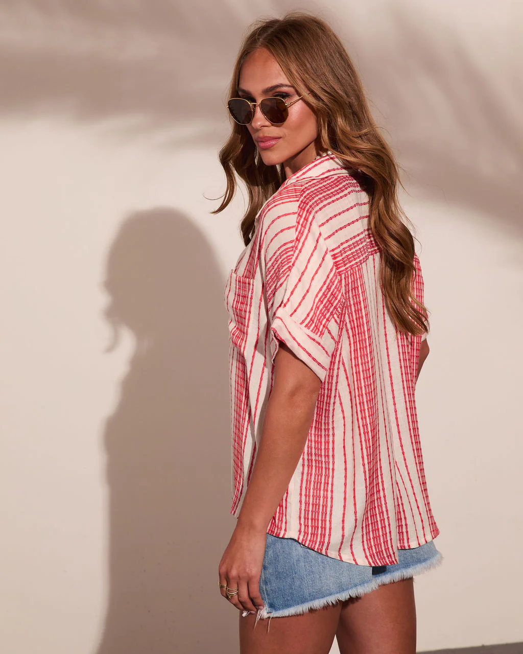 Libertee Embroidered Striped Button Down Top - Image 4