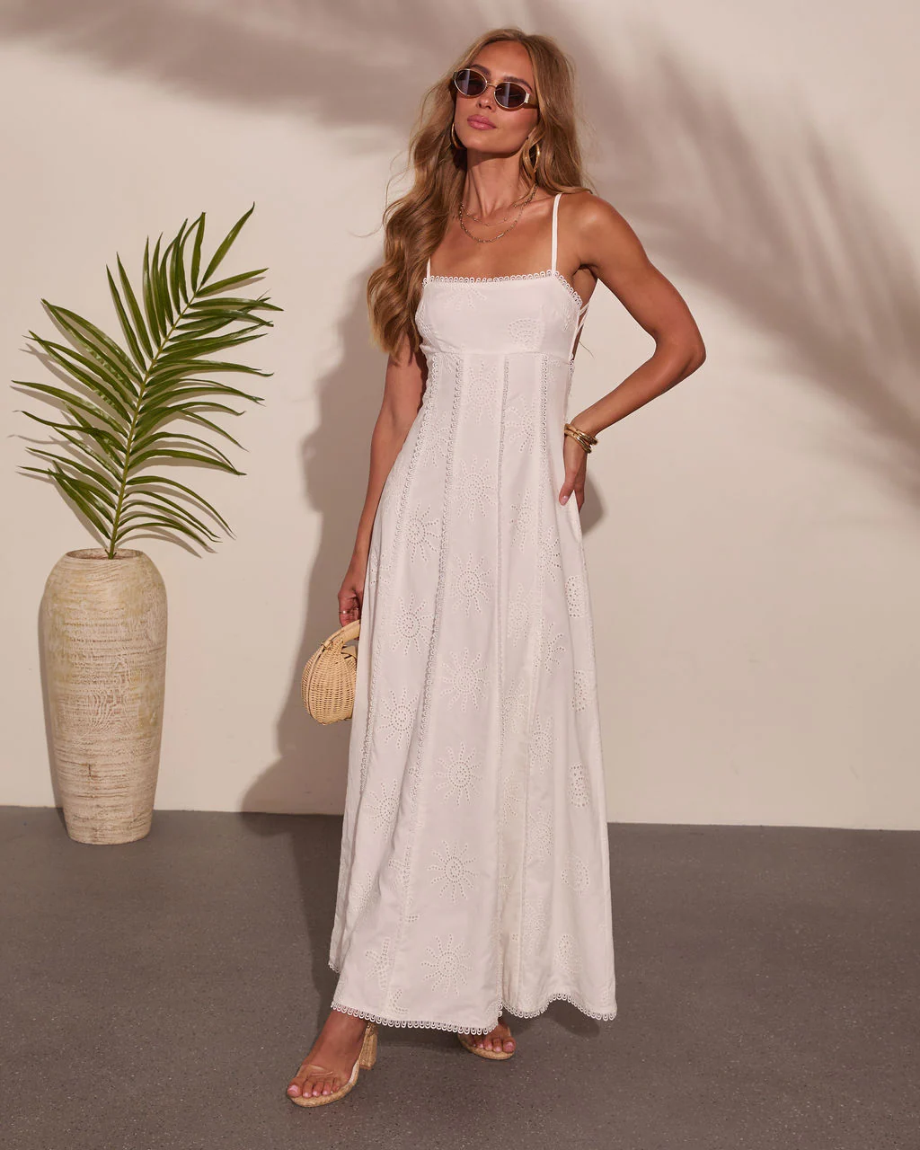 Lovely Ever After Embroidered Cotton Eyelet Maxi Dress