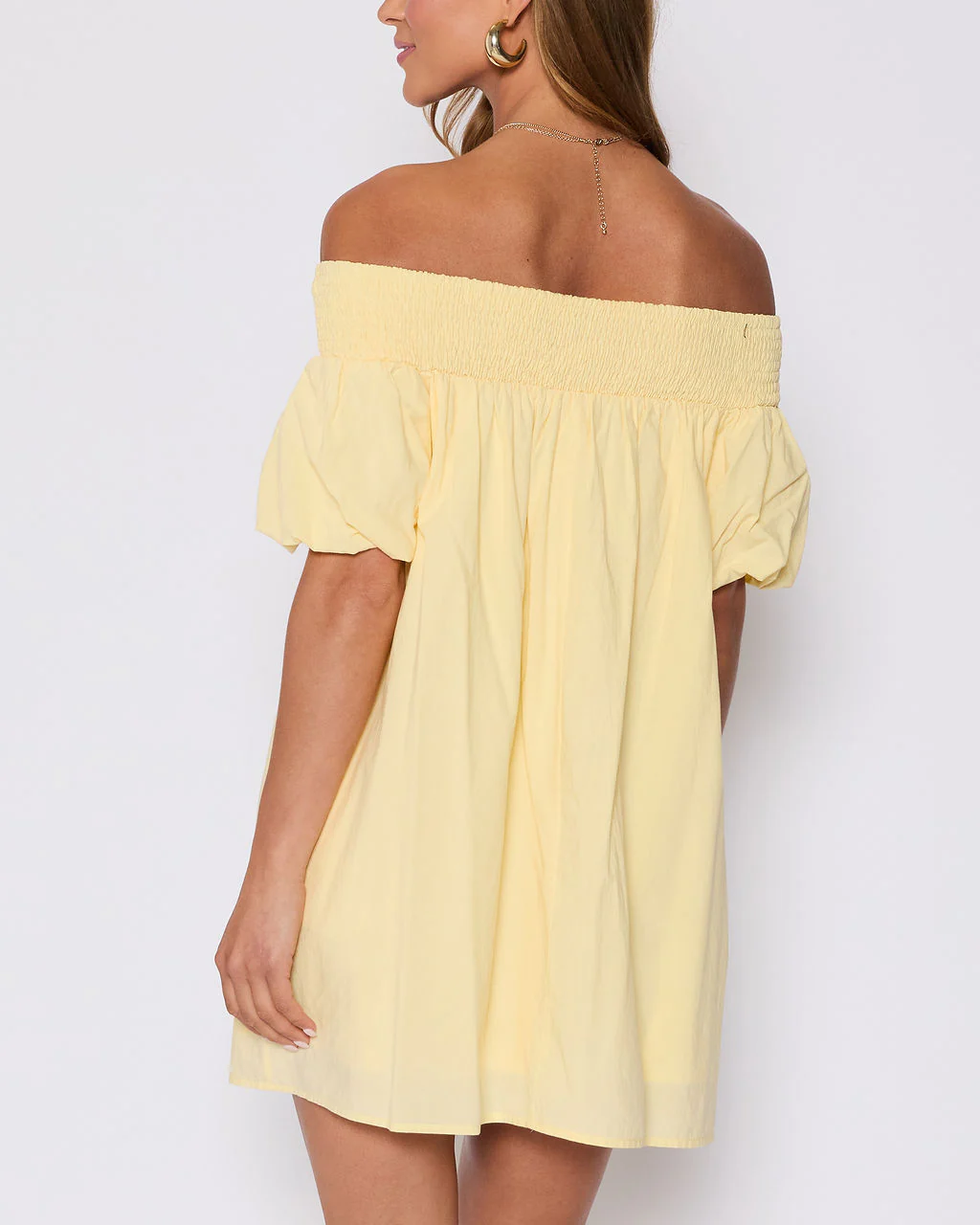Lydia Cotton Smocked Off The Shoulder Mini Dress - Image 10
