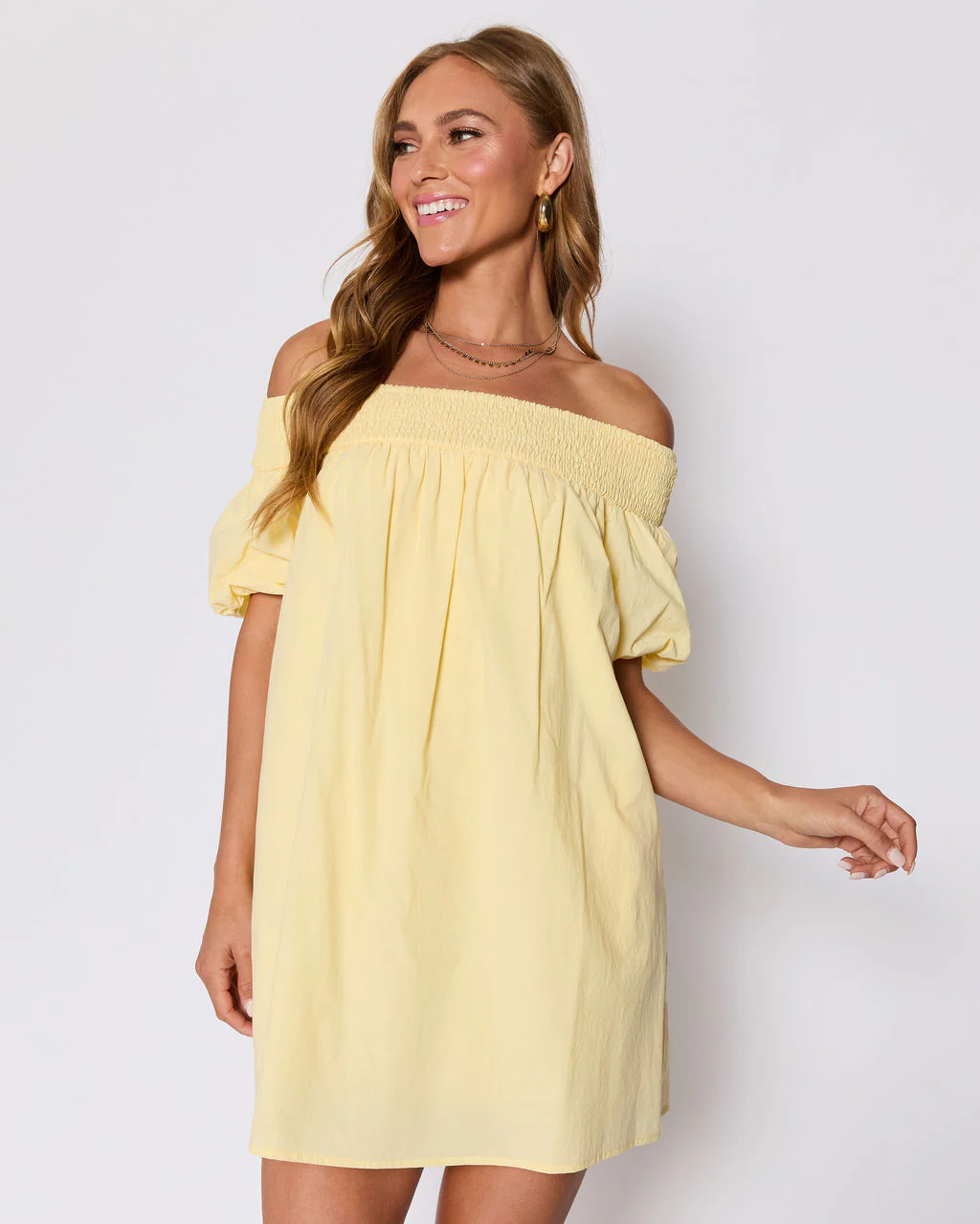 Lydia Cotton Smocked Off The Shoulder Mini Dress - Image 9