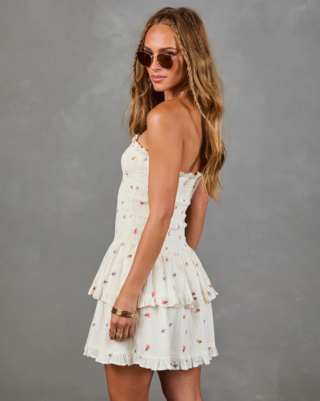 Magnolia Bloom Embroidered Cotton Floral Mini Dress - Image 4