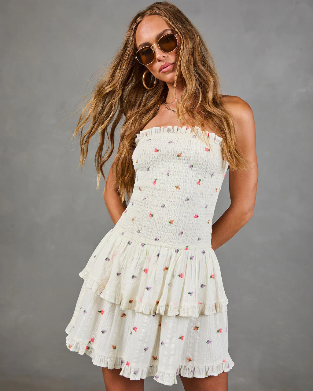 Magnolia Bloom Embroidered Cotton Floral Mini Dress - Image 5
