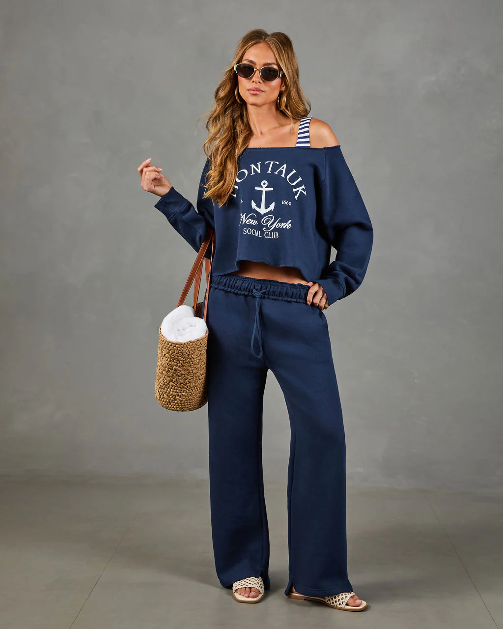 Montauk Social Club Graphic Off the Shoulder Sweatshirt - Image 2