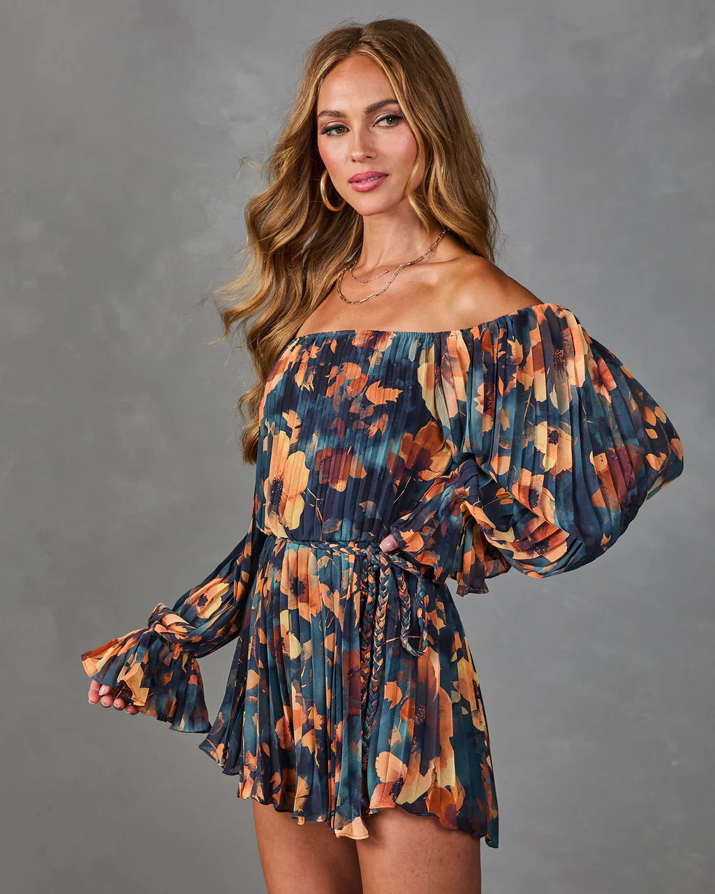 Natalei Pleated Chiffon Waist Tie Romper - Image 3