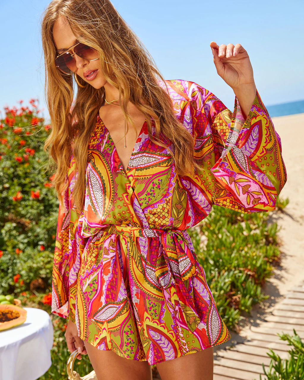 Palm Canyon Satin Tie Waist Romper - Image 28