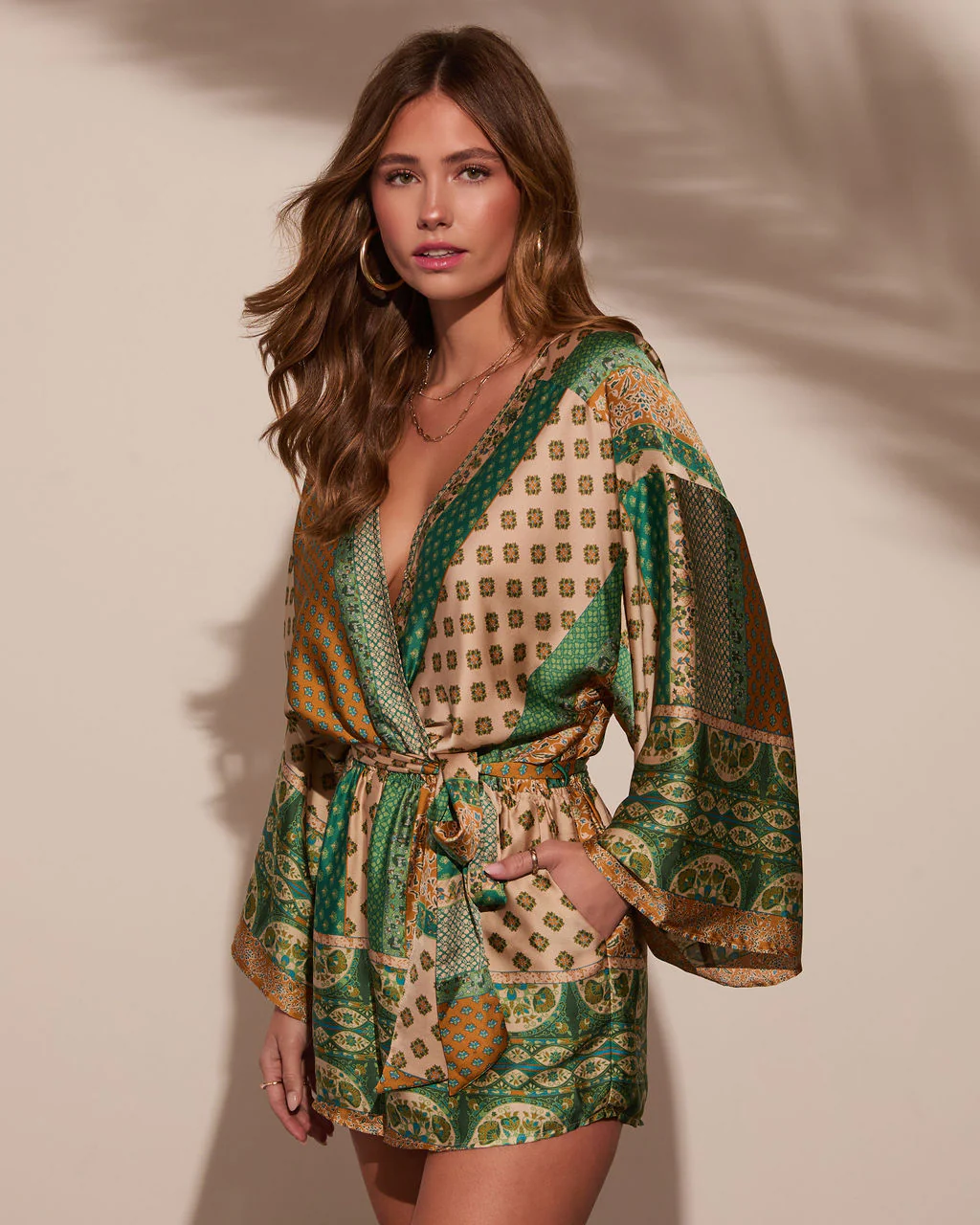 Palm Canyon Satin Tie Waist Romper - Image 3