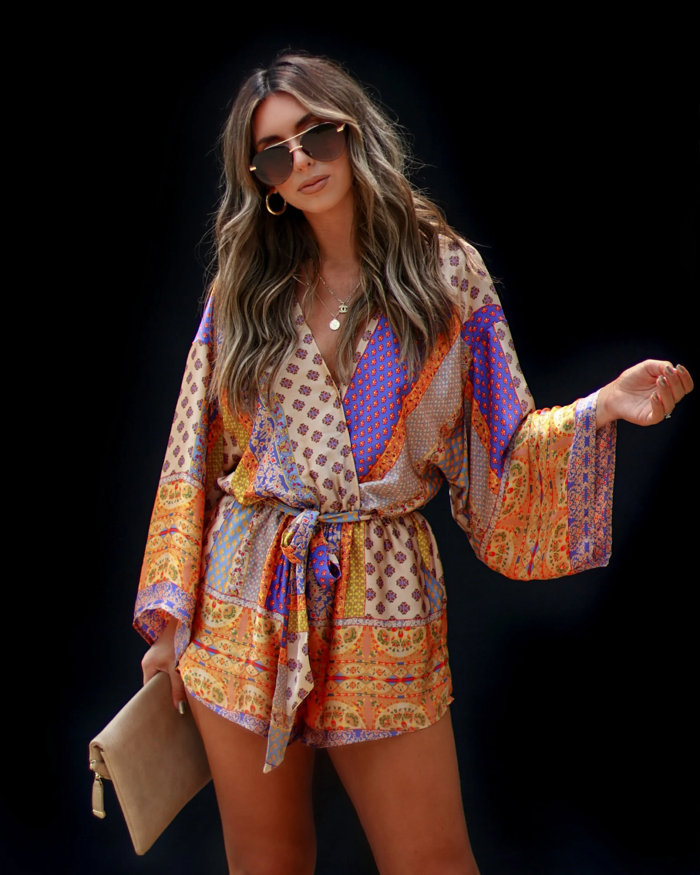 Palm Canyon Satin Tie Waist Romper - Image 31