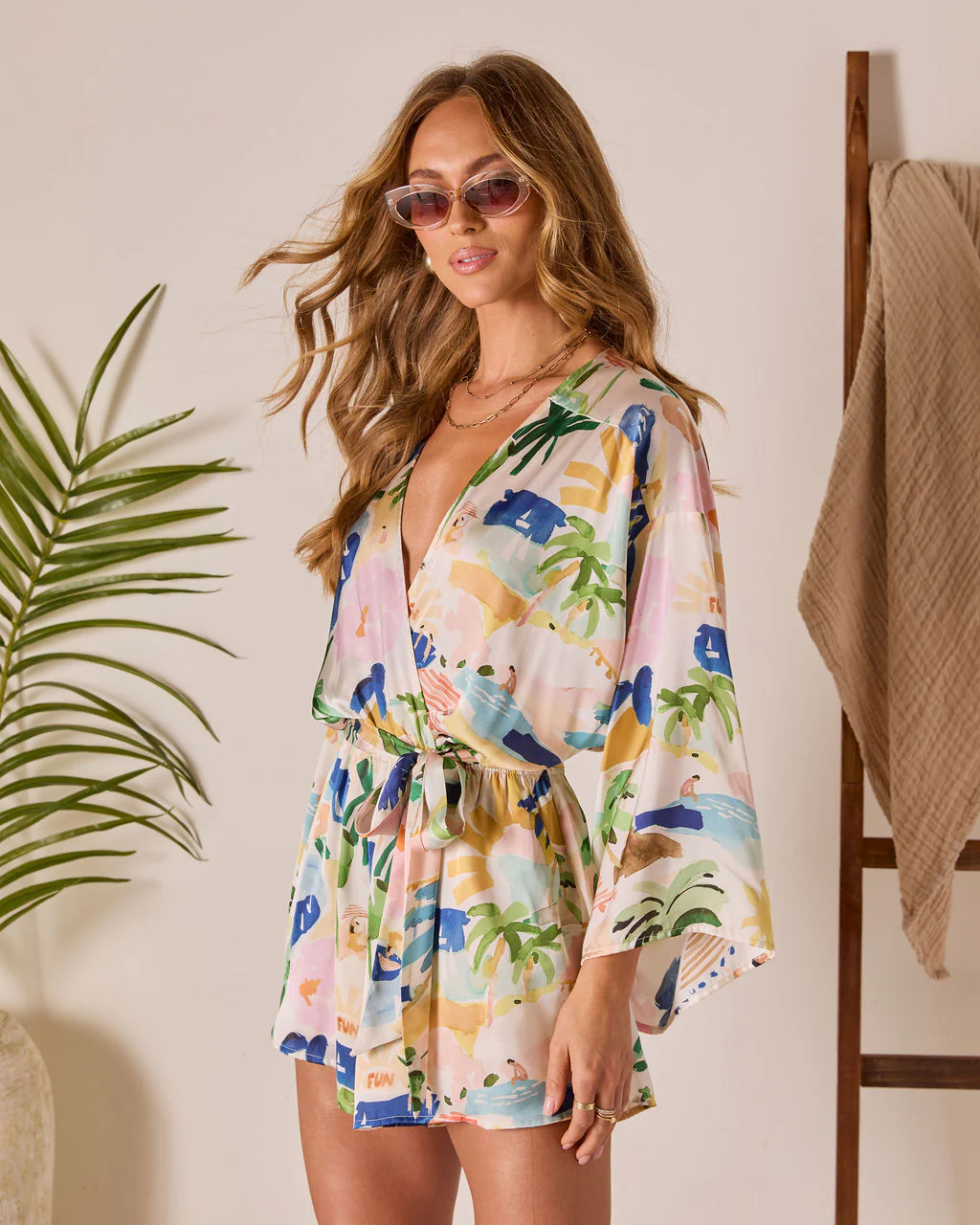 Palm Canyon Satin Tie Waist Romper - Image 57