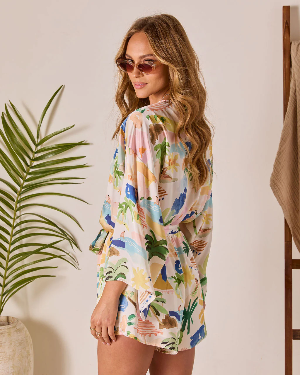 Palm Canyon Satin Tie Waist Romper - Image 58